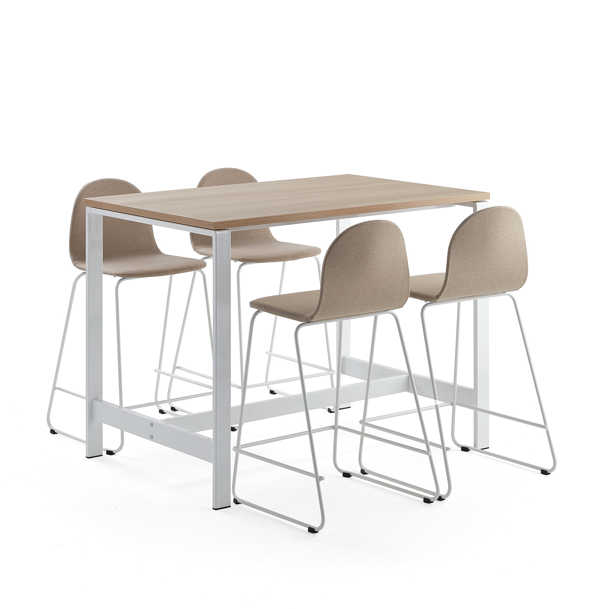 Sestava VARIOUS + GANDER, stůl 1200x800x900 mm, dub + 4 barové židle, béžové