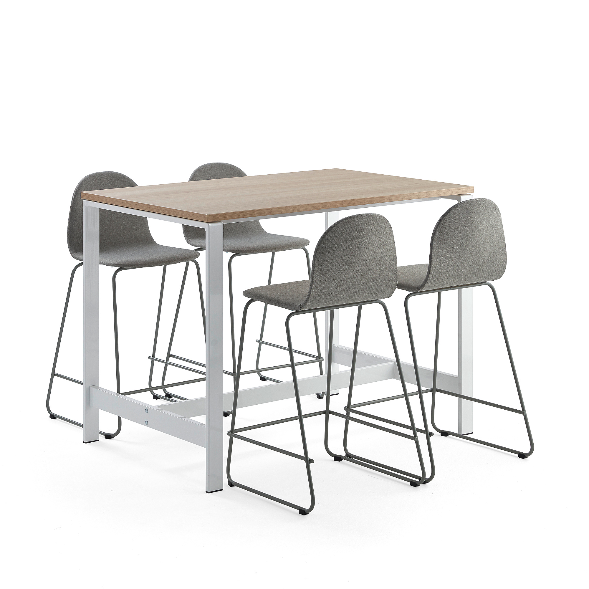 Sestava VARIOUS + GANDER, stůl 1200x800x900 mm, dub + 4 barové židle, zelenošedé