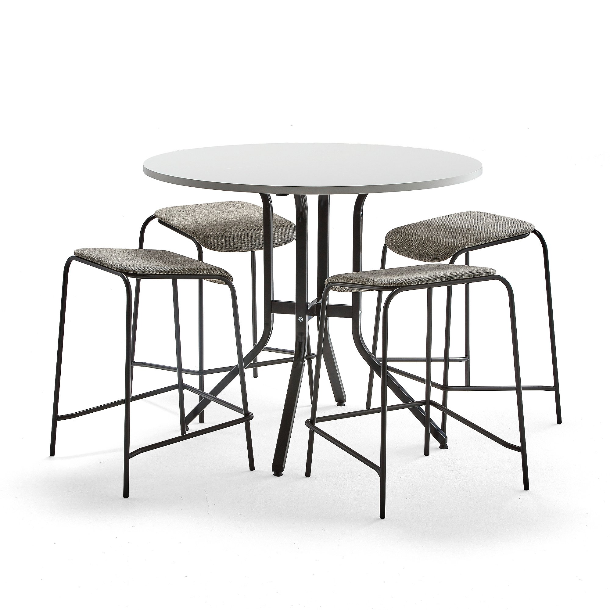 Levně Sestava VARIOUS + ATTEND, stůl Ø1100x900 mm, bílá + 4 béžové stoličky