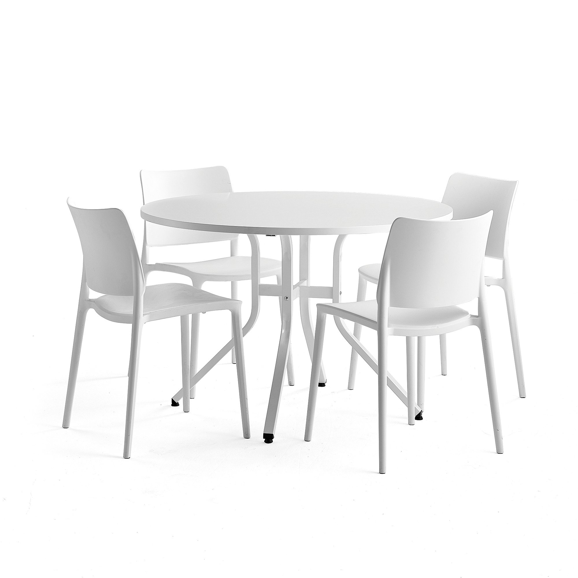 Sestava Various + Rio, 1 stůl a 4 bílé židle