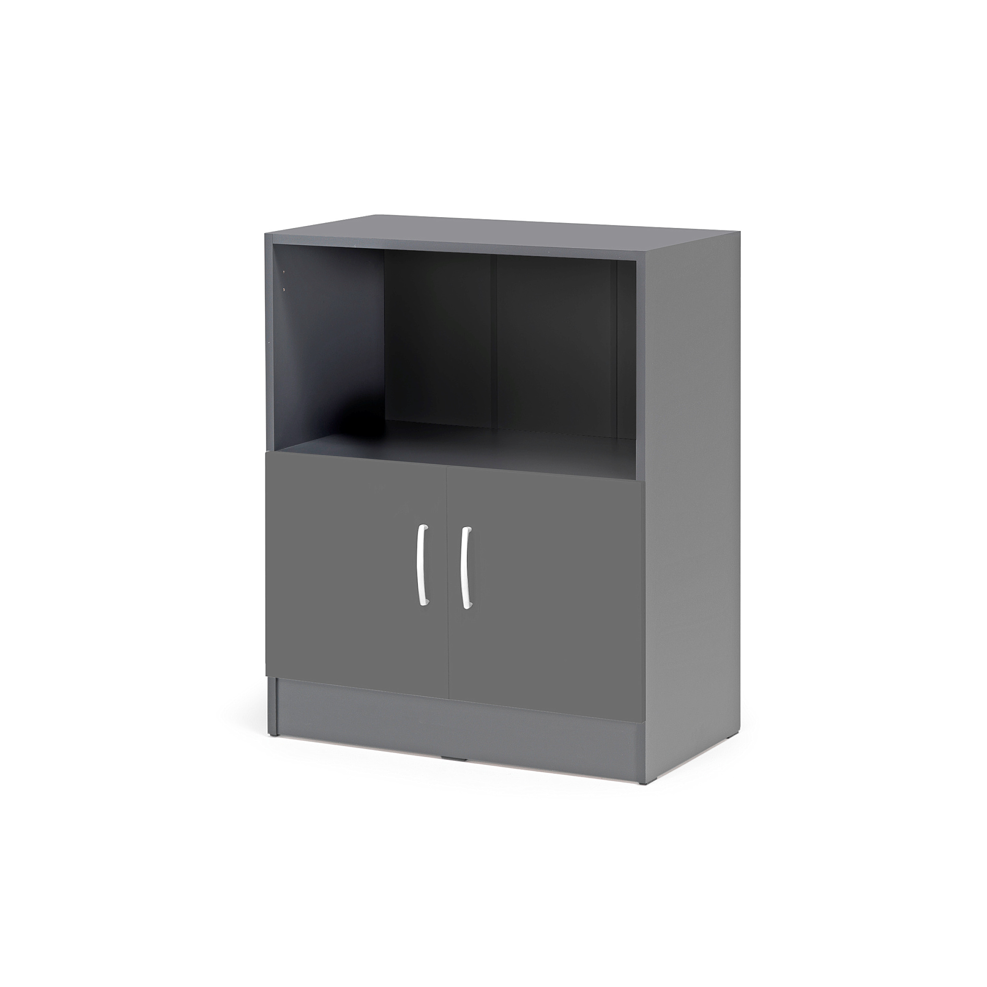 Levně Kancelářská skříň FLEXUS, 925x760x415 mm, dveře + 1 otevřená police, šedá