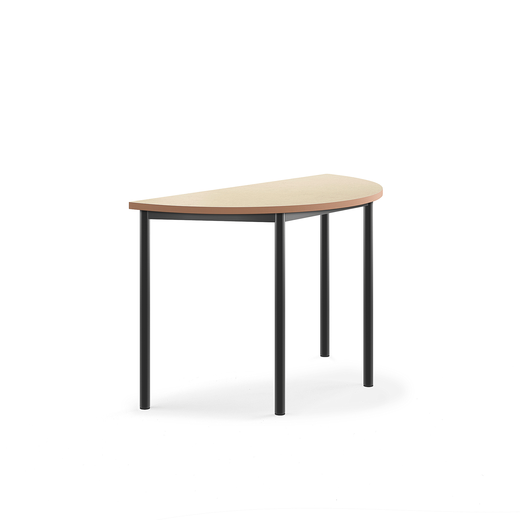 Stůl SONITUS, půlkruh, 1200x600x760 mm, antracitově šedé nohy, deska s linoleem, béžová