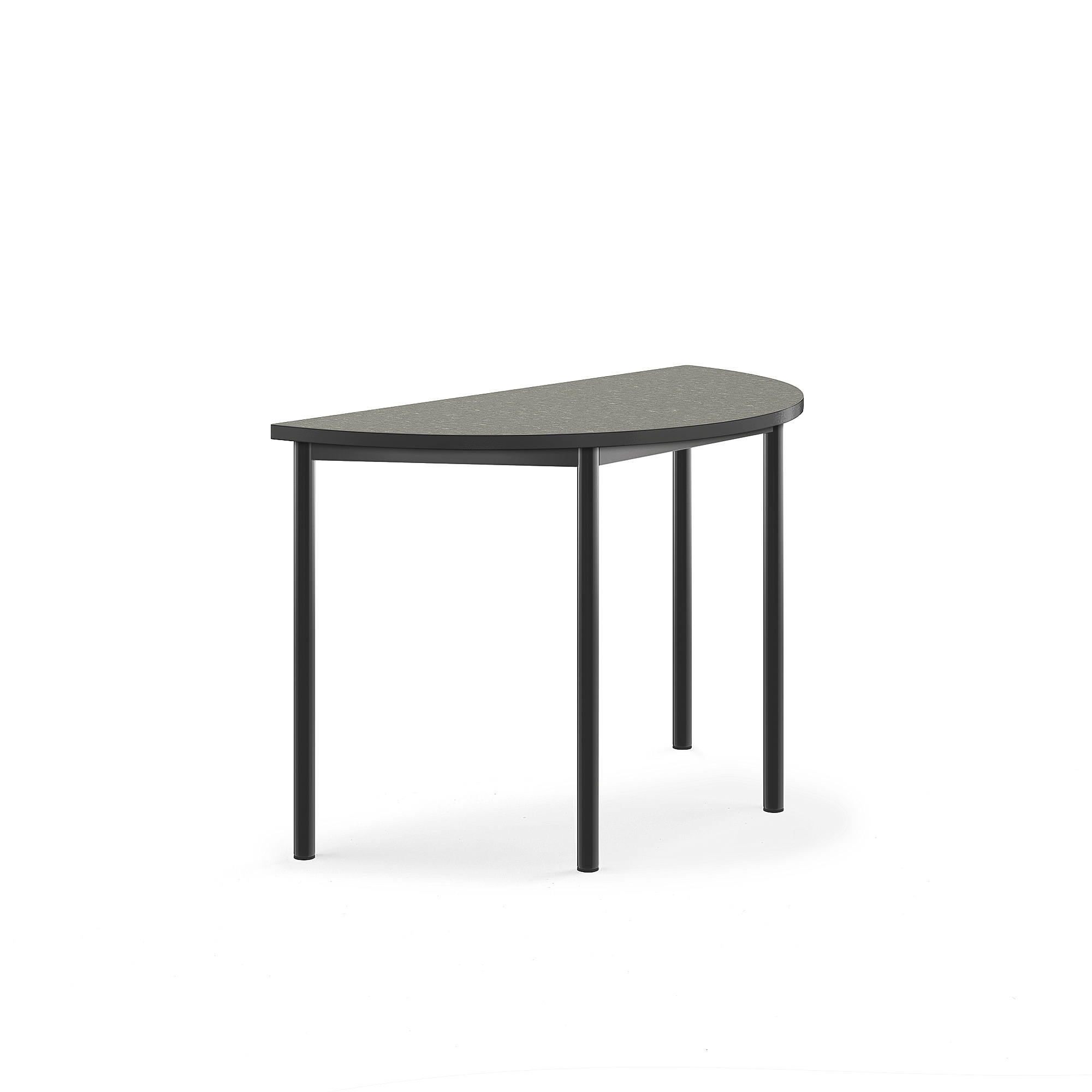 Stůl SONITUS, půlkruh, 1200x600x760 mm, antracitově šedé nohy, deska s linoleem, tmavě šedá
