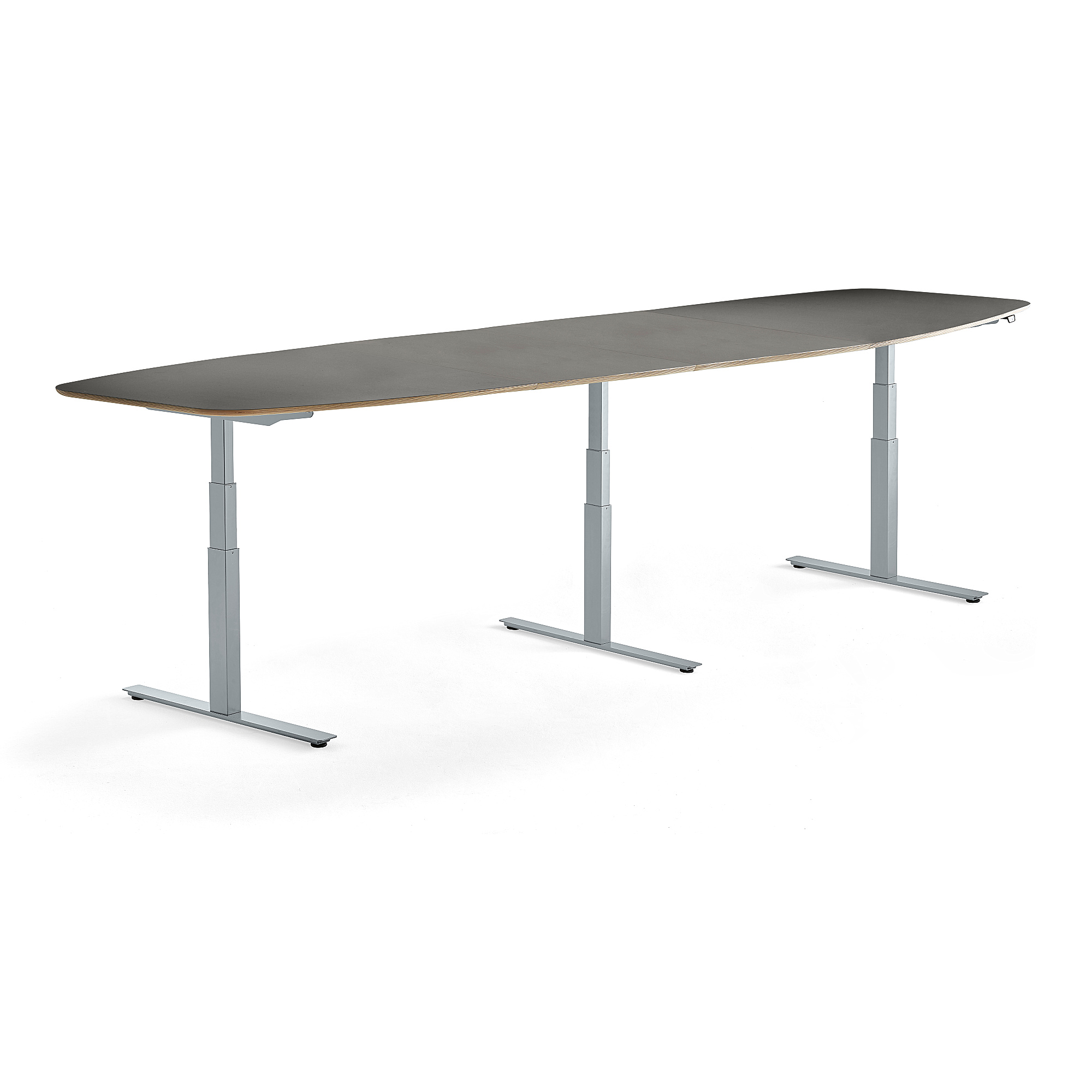 Výškovo nastaviteľný rokovací stôl AUDREY, 4000 x 1200 mm, strieborná/tmavošedá