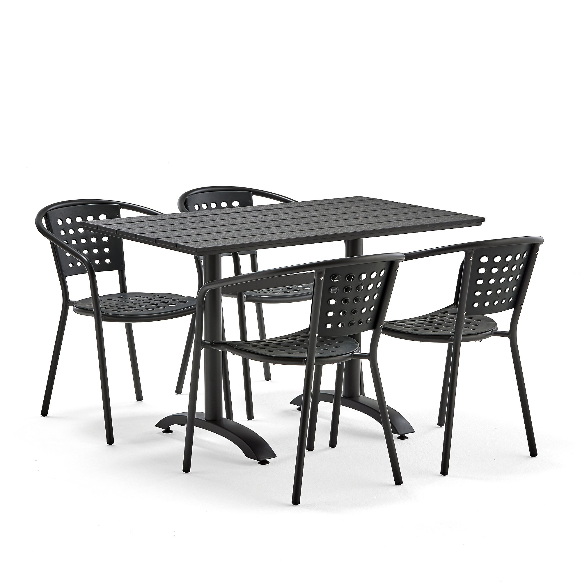 Zostava záhradného nábytku Piazza + Capri, 1 stôl + 4 čierne stoličky