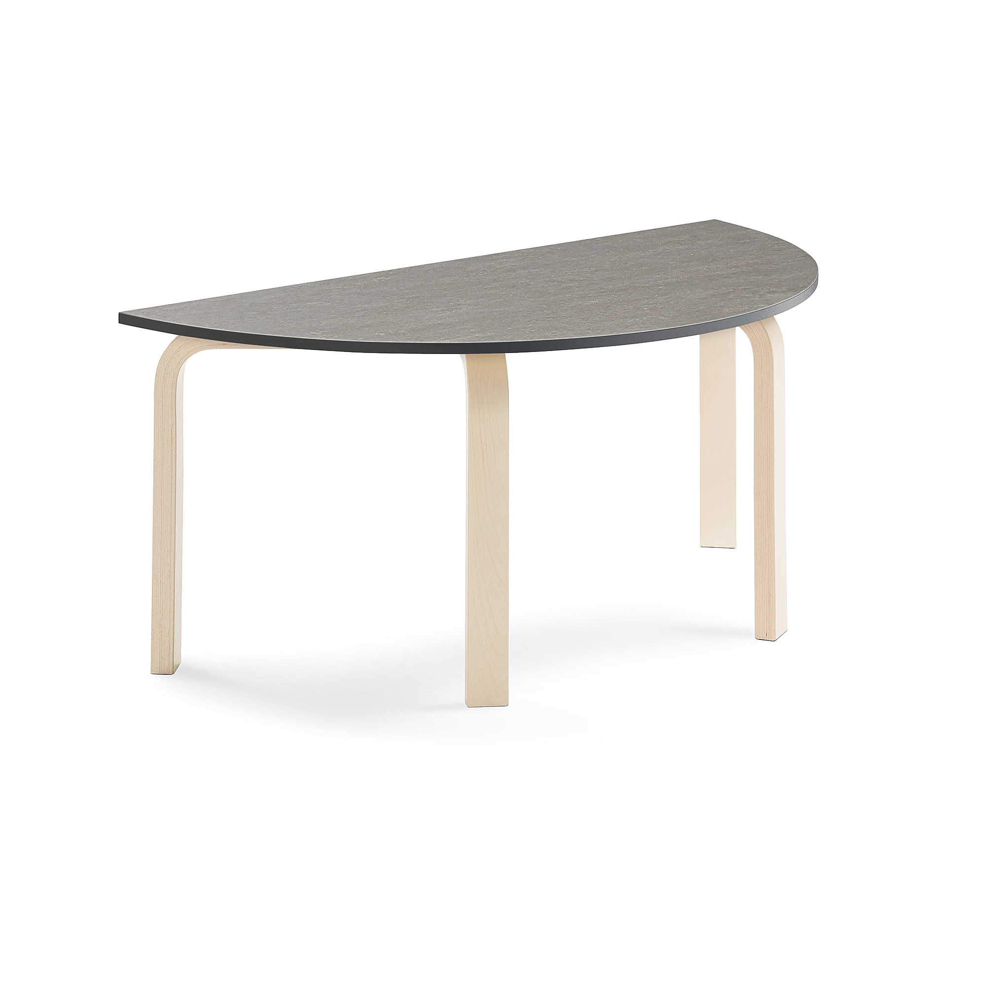 Stůl ELTON, půlkruh, 1200x600x530 mm, bříza, akustické linoleum, tmavě šedá
