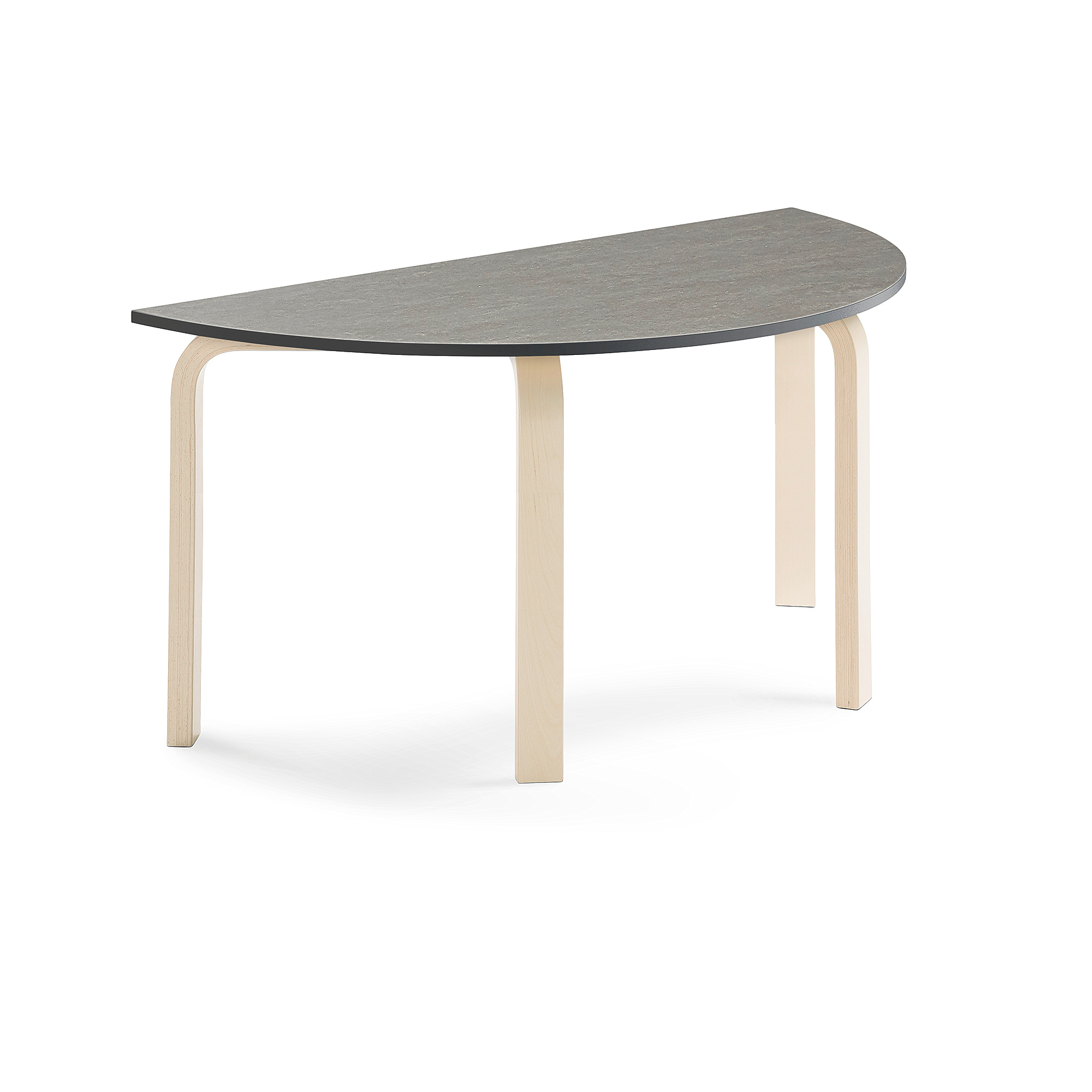 Stůl ELTON, půlkruh, 1200x600x590 mm, bříza, akustické linoleum, tmavě šedá