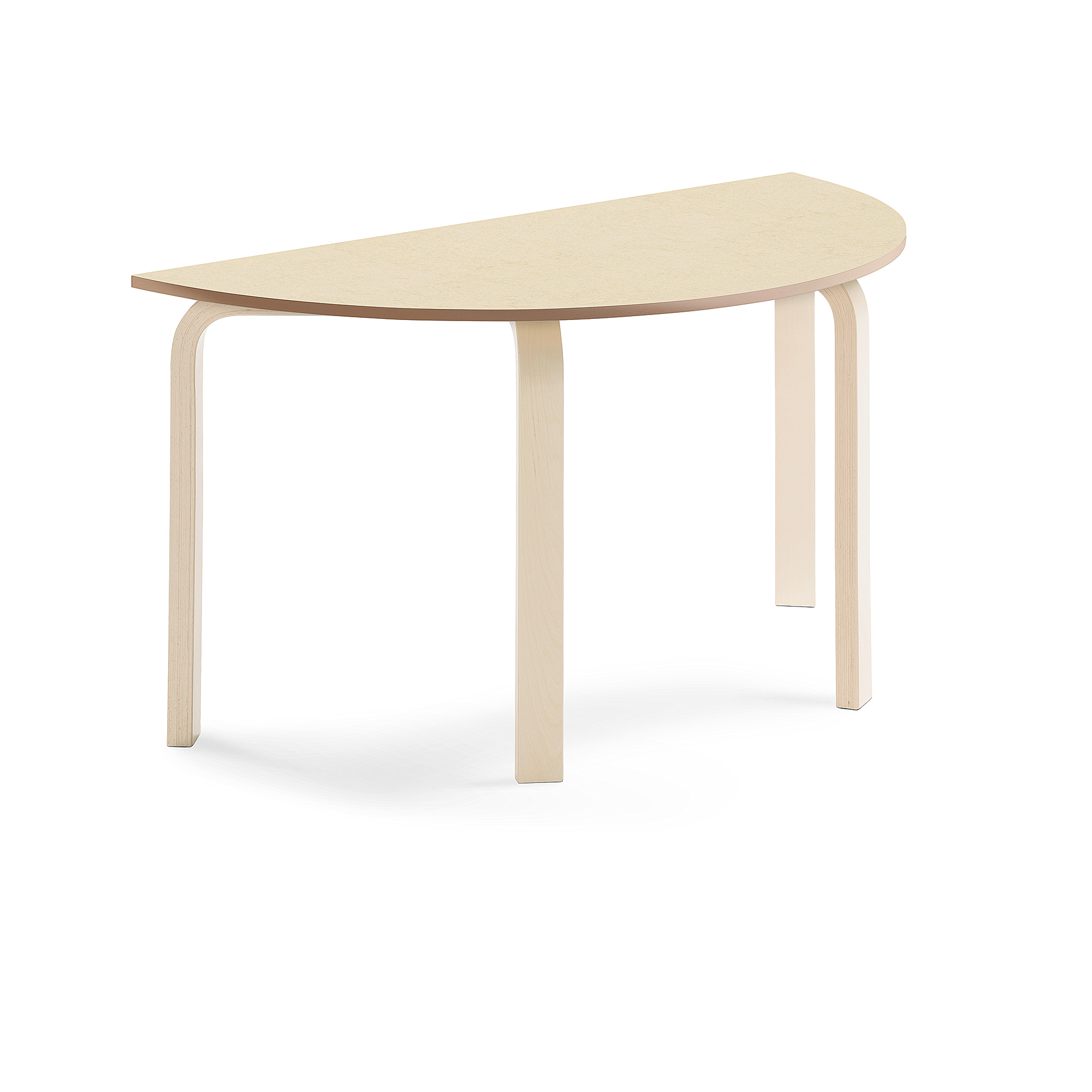 Stůl ELTON, půlkruh, 1200x600x640 mm, bříza, akustické linoleum, béžová