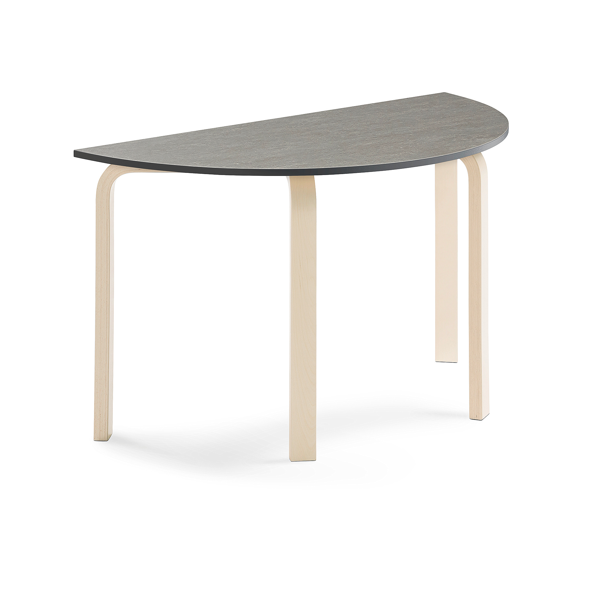 Stůl ELTON, půlkruh, 1200x600x710 mm, bříza, akustické linoleum, tmavě šedá