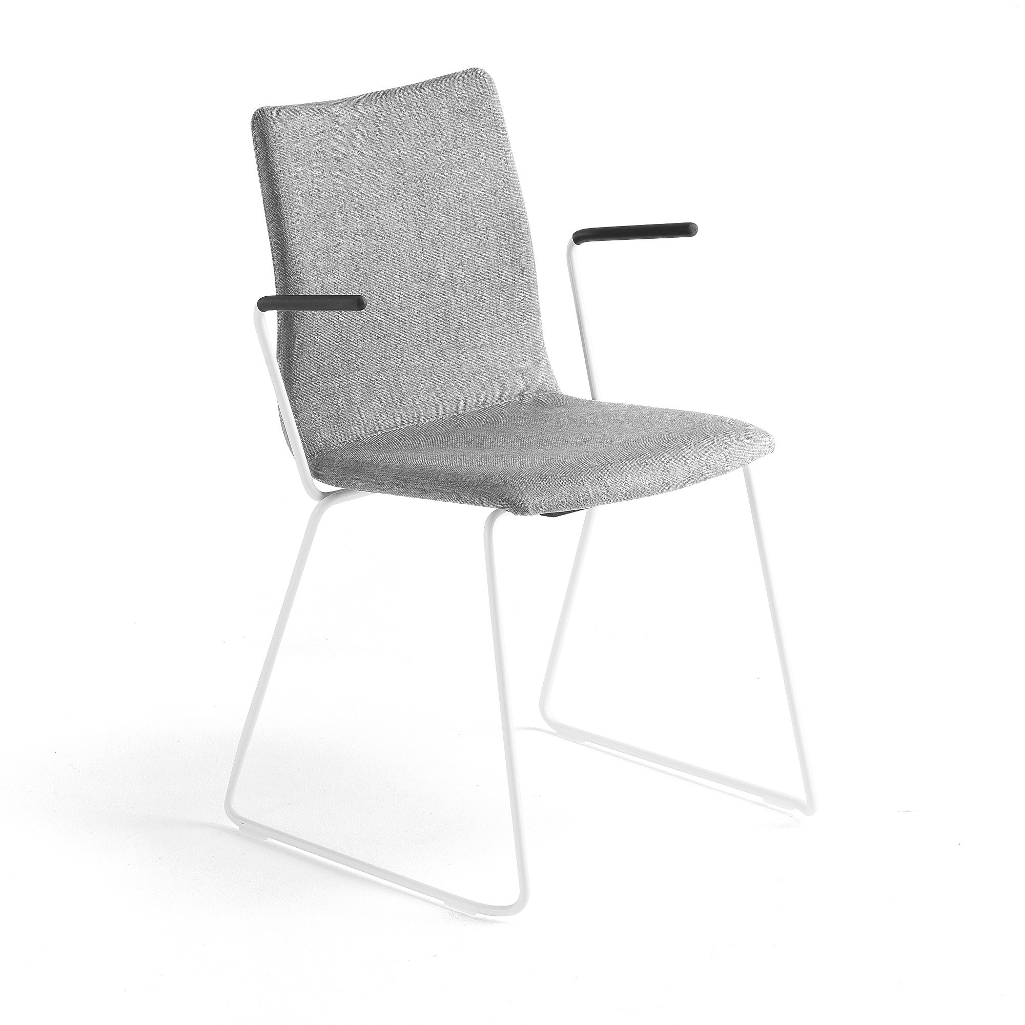 Konferenční židle OTTAWA, s područkami, ližinová podnož, stříbrně šedý potah, bílá