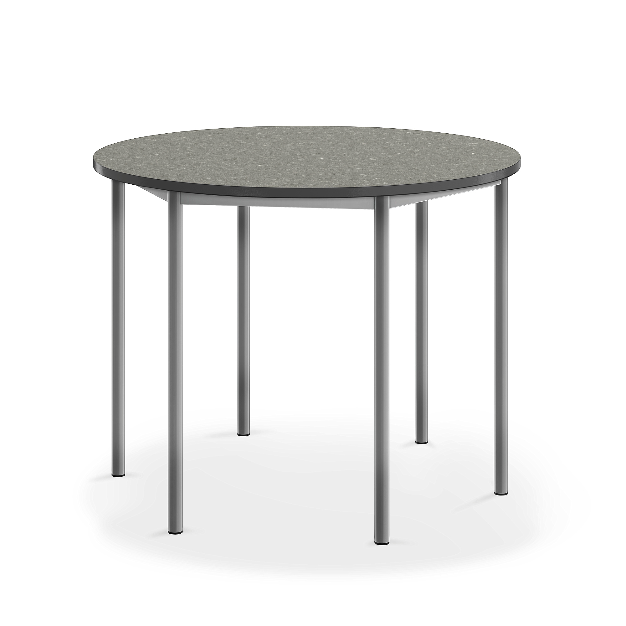 Stůl SONITUS, Ø1200x900 mm, stříbrné nohy, deska s linoleem, tmavě šedá
