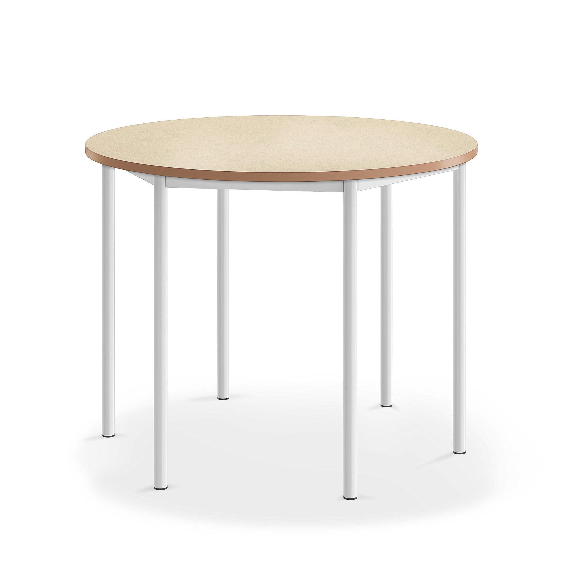 Stůl SONITUS, Ø1200x900 mm, bílé nohy, deska s linoleem, béžová