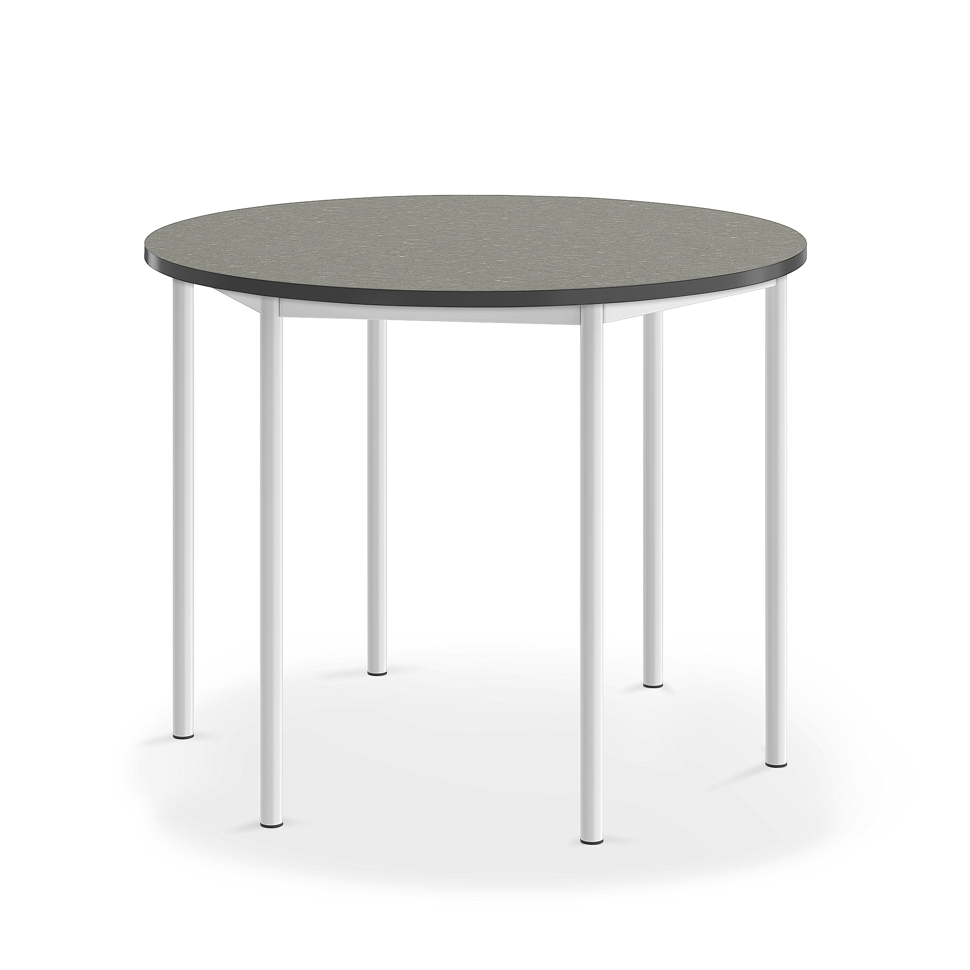 Stůl SONITUS, Ø1200x900 mm, bílé nohy, deska s linoleem, tmavě šedá