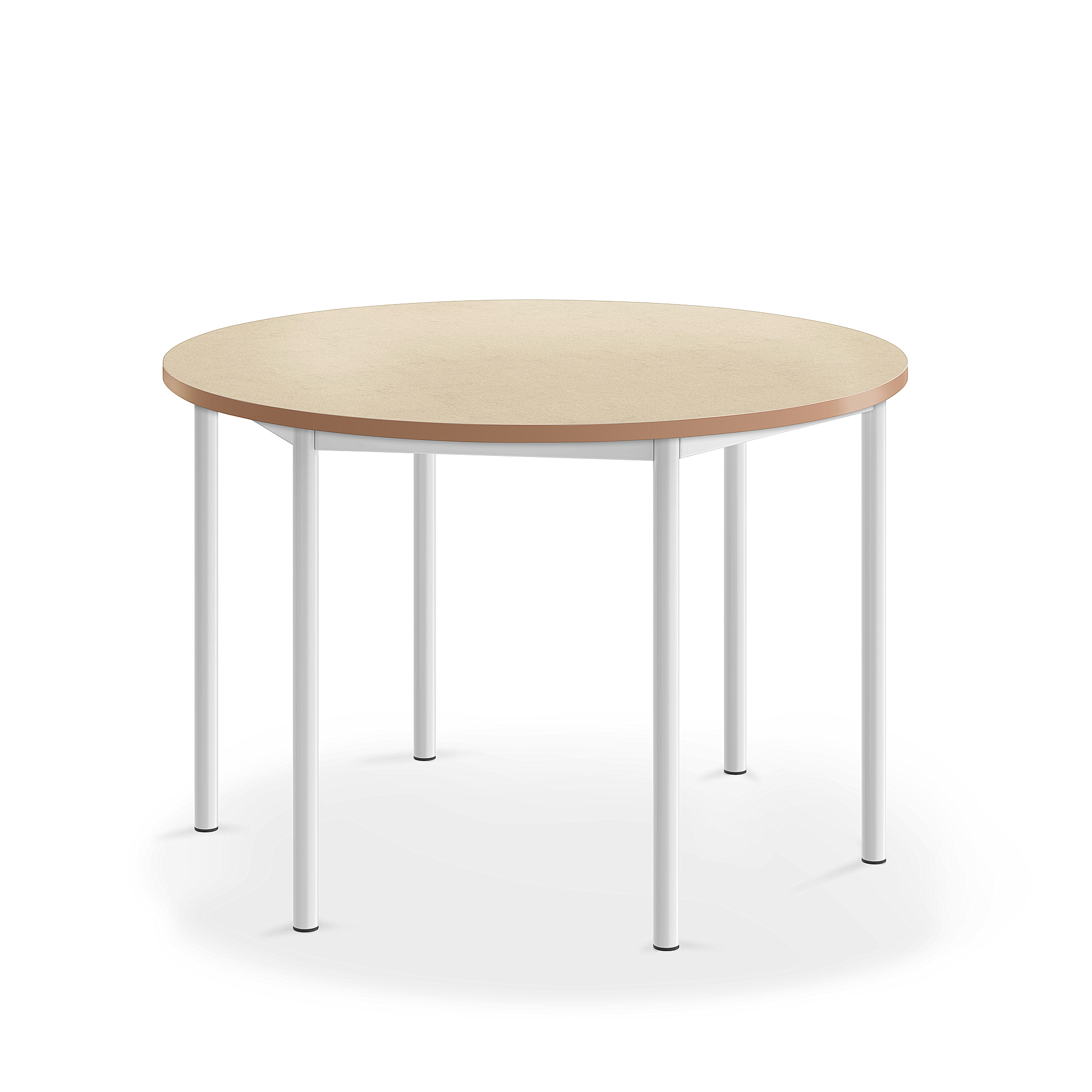 Stůl SONITUS, Ø1200x760 mm, bílé nohy, deska s linoleem, béžová