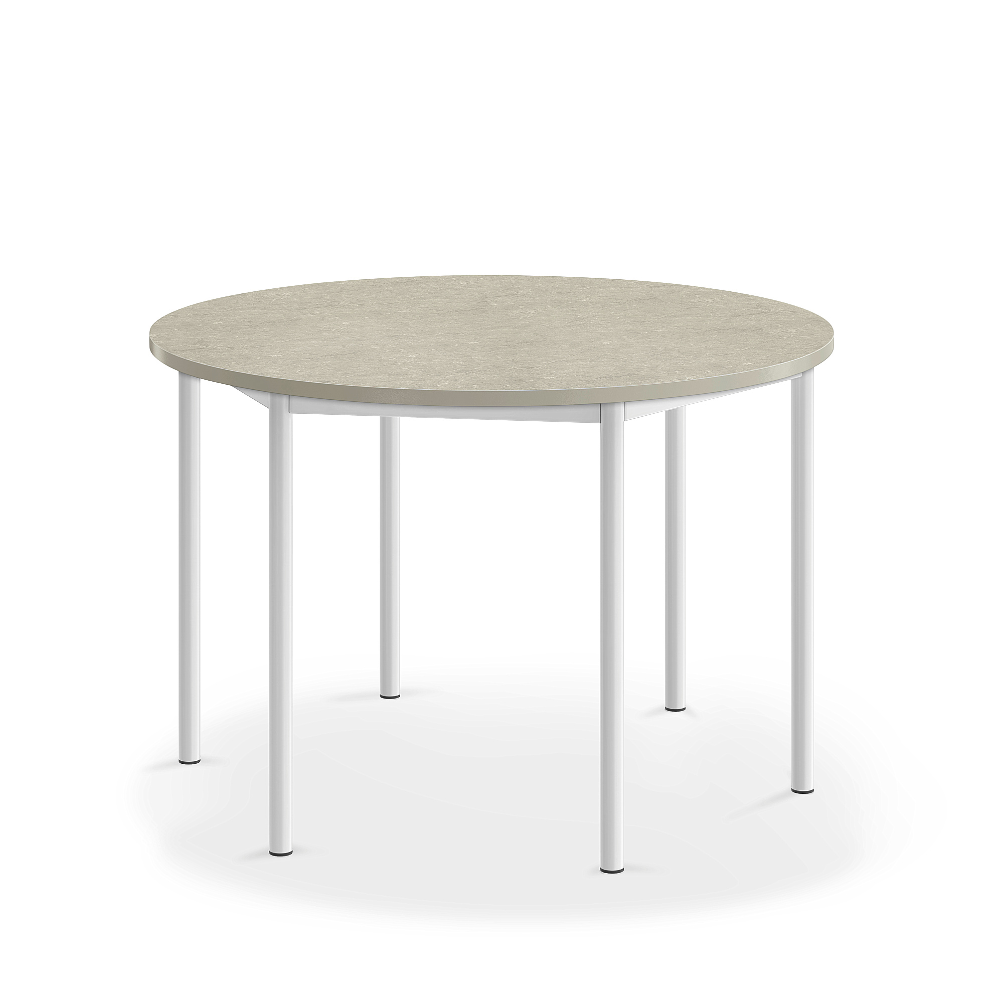 Stůl SONITUS, Ø1200x760 mm, bílé nohy, deska s linoleem, šedá