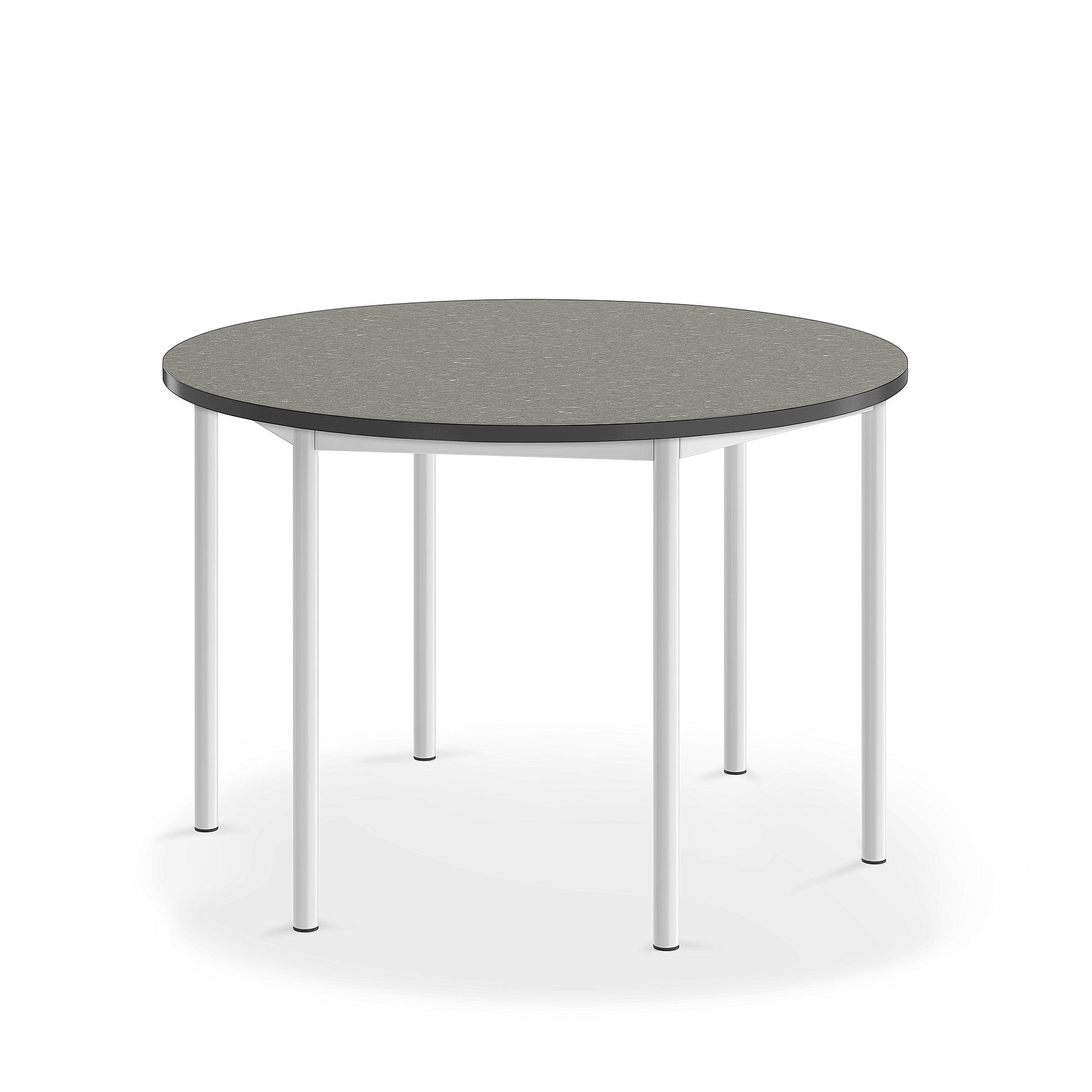 Stůl SONITUS, Ø1200x760 mm, bílé nohy, deska s linoleem, tmavě šedá