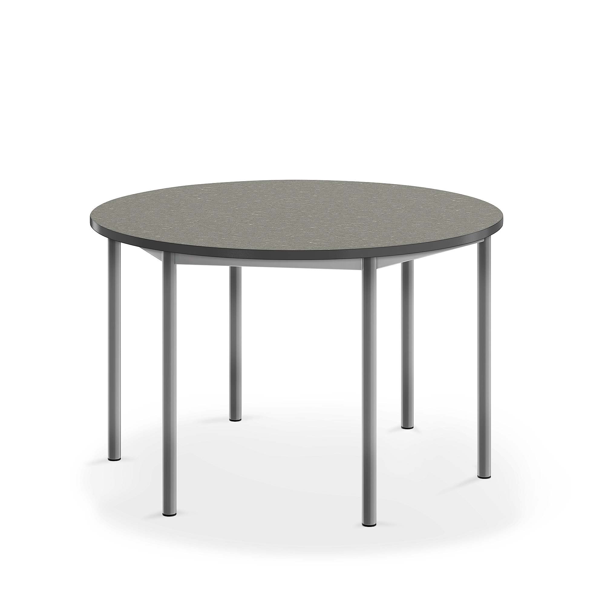 Stůl SONITUS, Ø1200x720 mm, stříbrné nohy, deska s linoleem, tmavě šedá