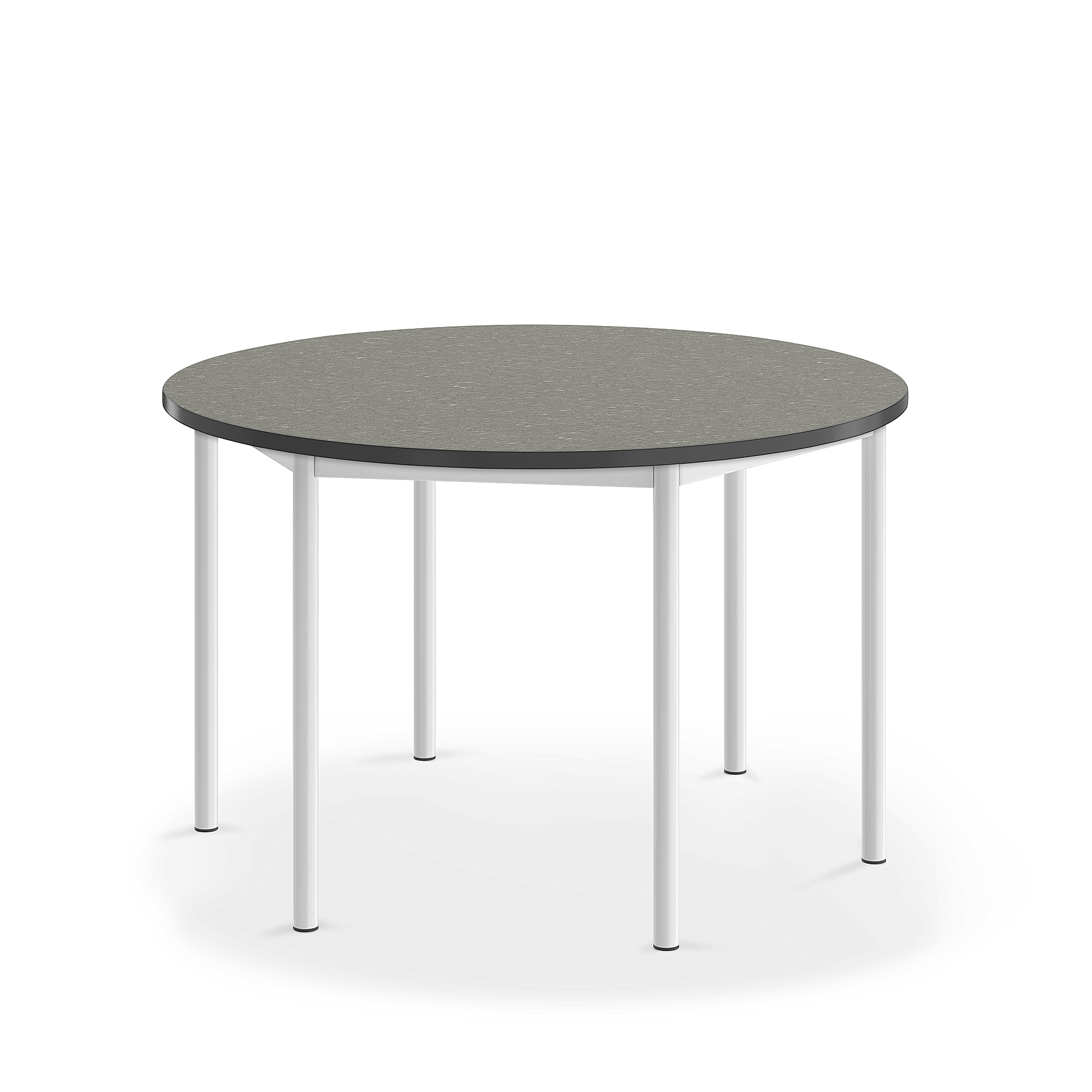 Stůl SONITUS, Ø1200x720 mm, bílé nohy, deska s linoleem, tmavě šedá