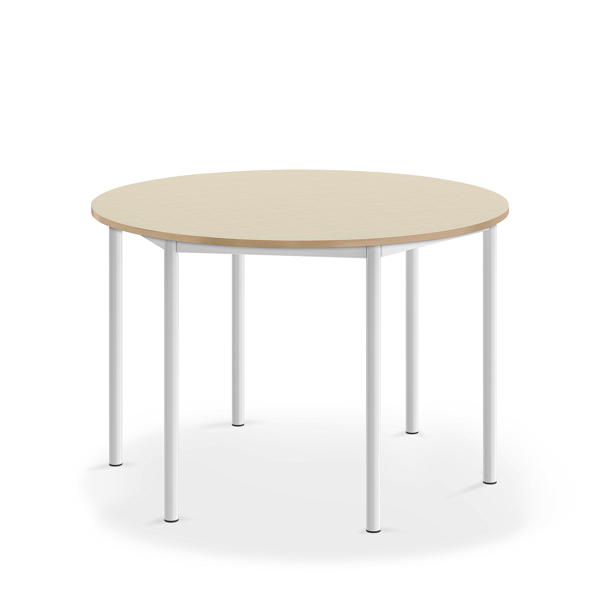 Stůl SONITUS, Ø1200x760 mm, bílé nohy, HPL deska tlumící hluk, bříza