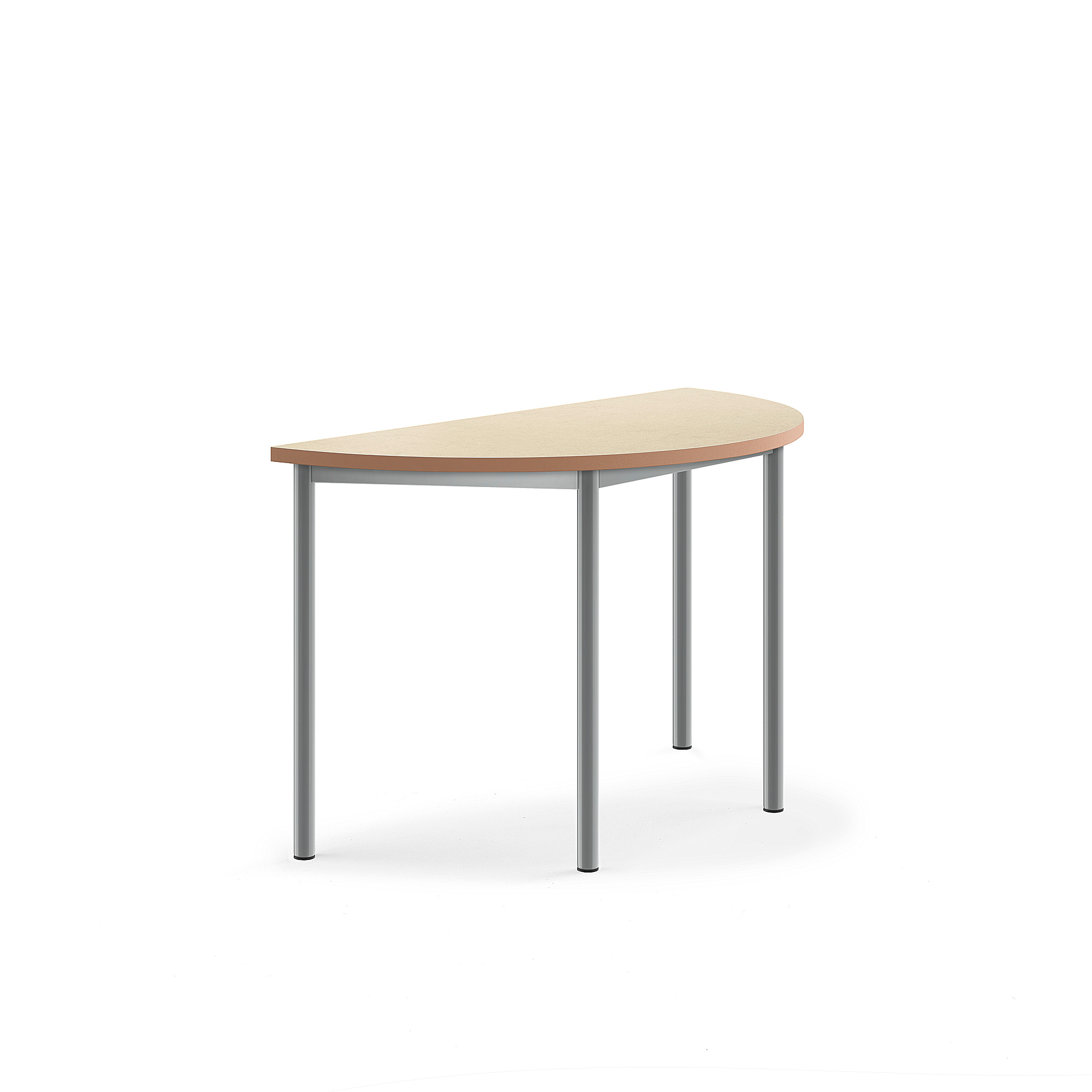 Stůl SONITUS, půlkruh, 1200x600x720 mm, stříbrné nohy, deska s linoleem, béžová