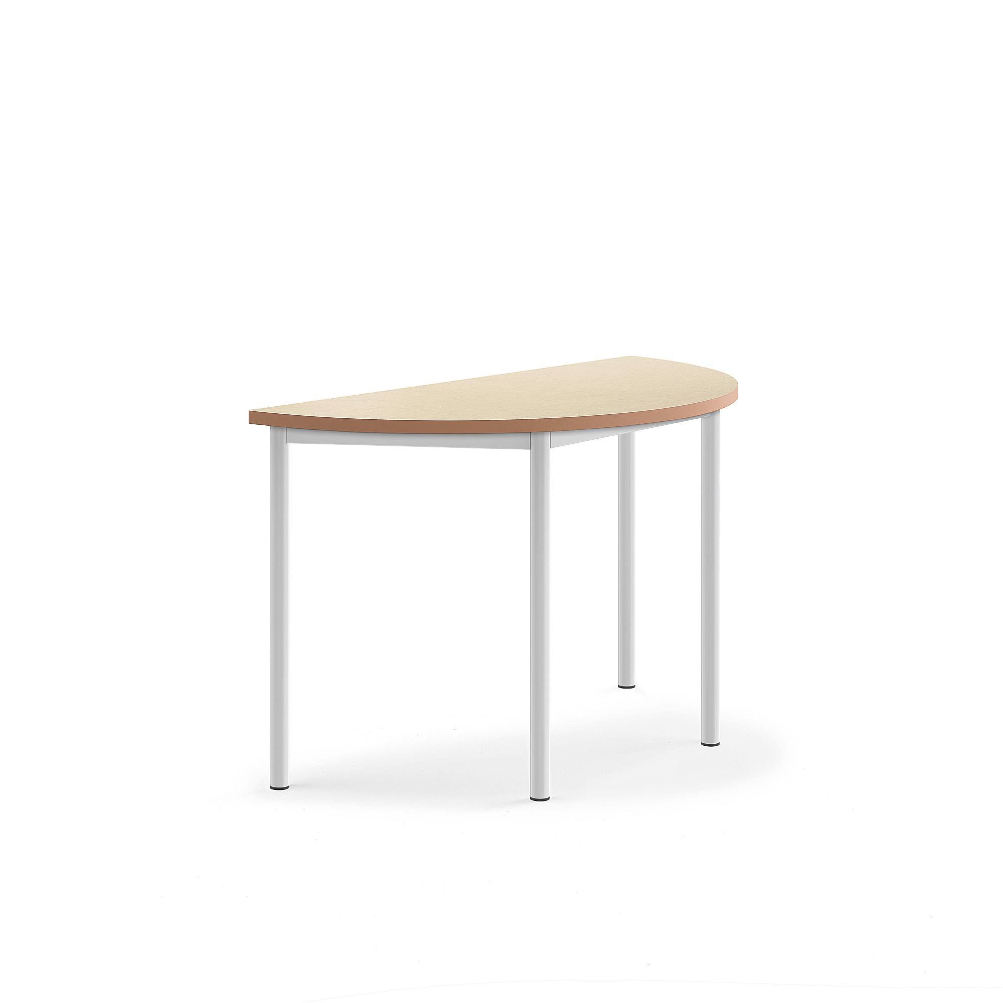 Stůl SONITUS, půlkruh, 1200x600x720 mm, bílé nohy, deska s linoleem, béžová