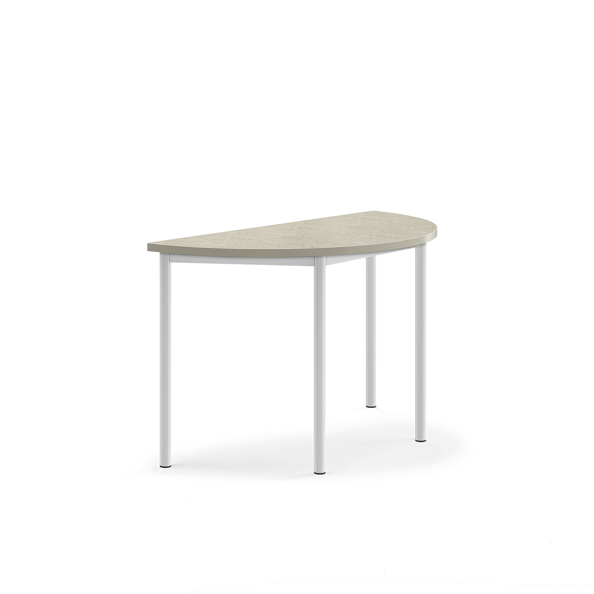 Levně Stůl SONITUS, půlkruh, 1200x600x720 mm, bílé nohy, deska s linoleem, šedá