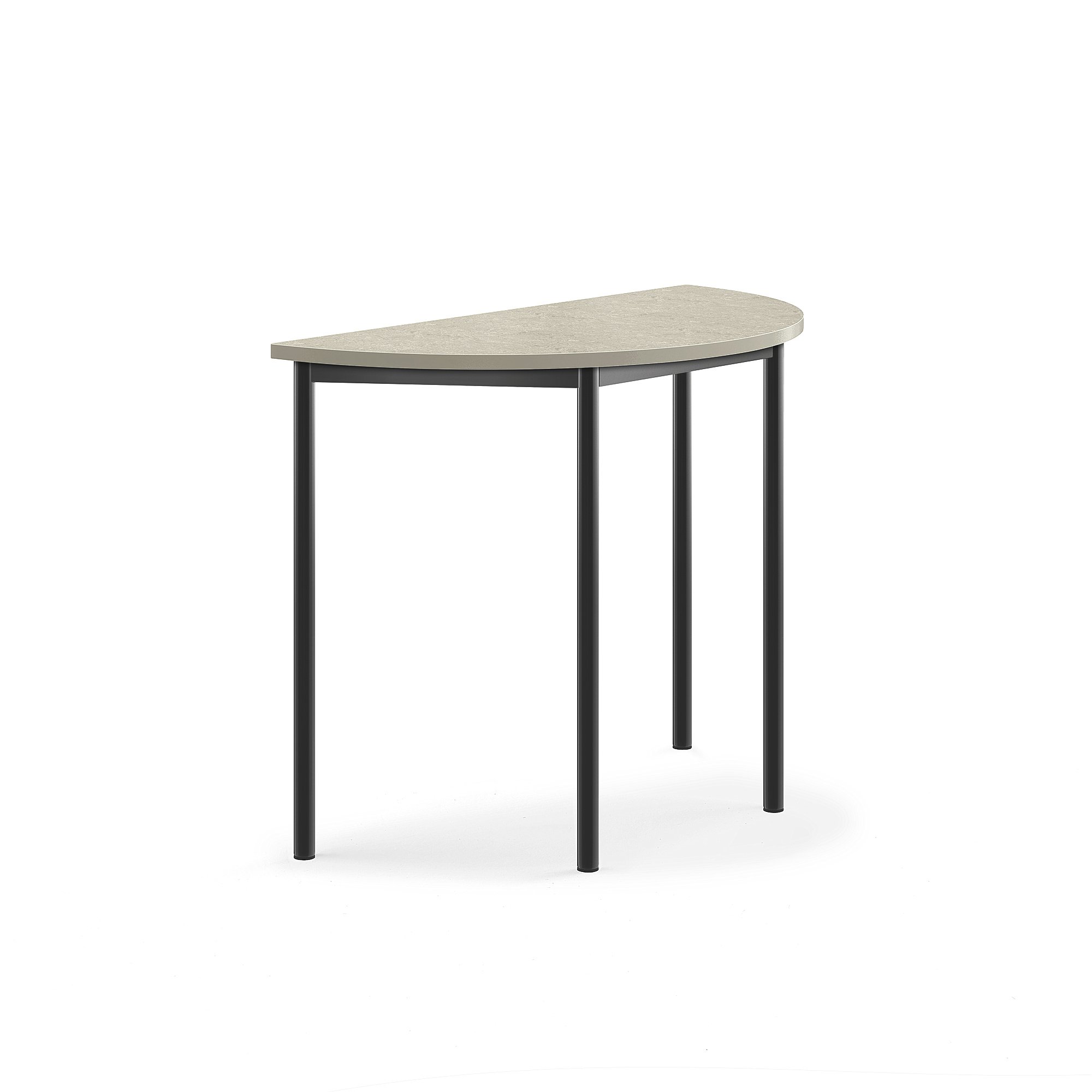 Stůl SONITUS, půlkruh, 1200x600x900 mm, antracitově šedé nohy, deska s linoleem, šedá