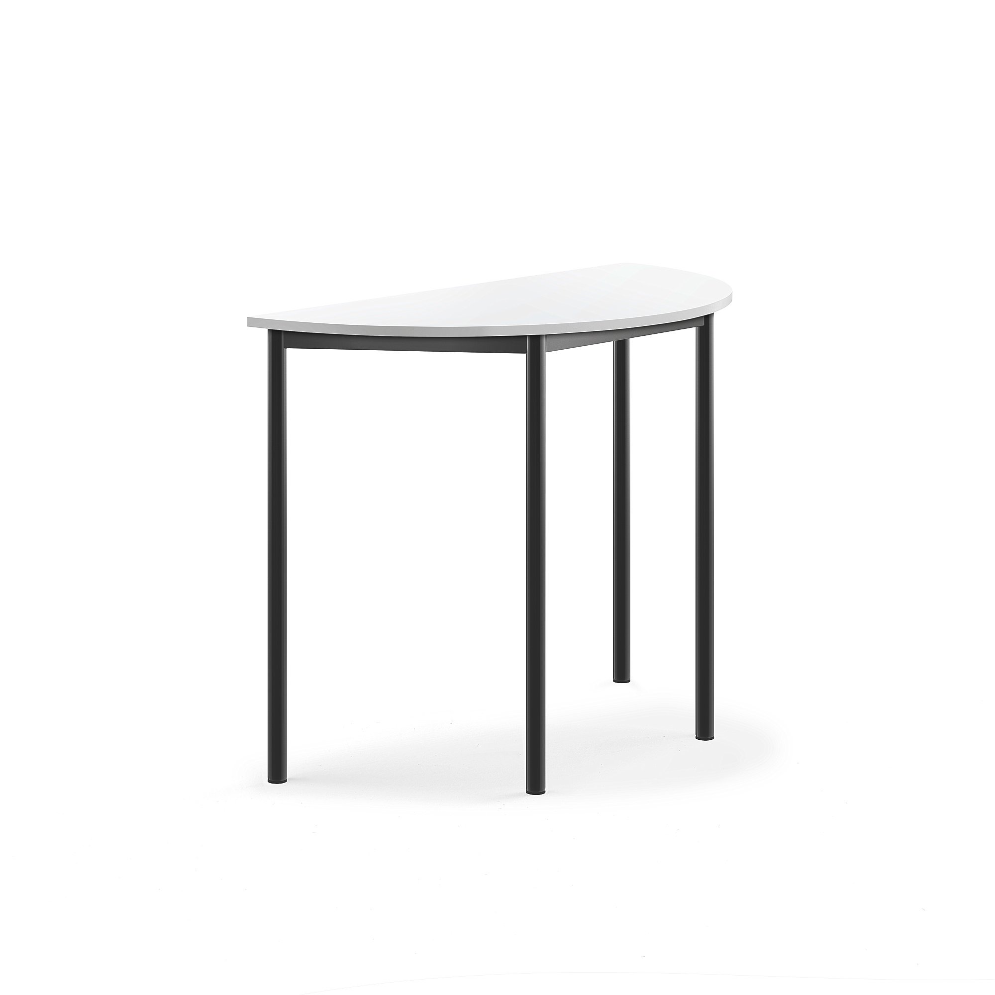 Stůl SONITUS, půlkruh, 1200x600x900 mm, antracitově šedé nohy, HPL deska tlumící hluk, bílá