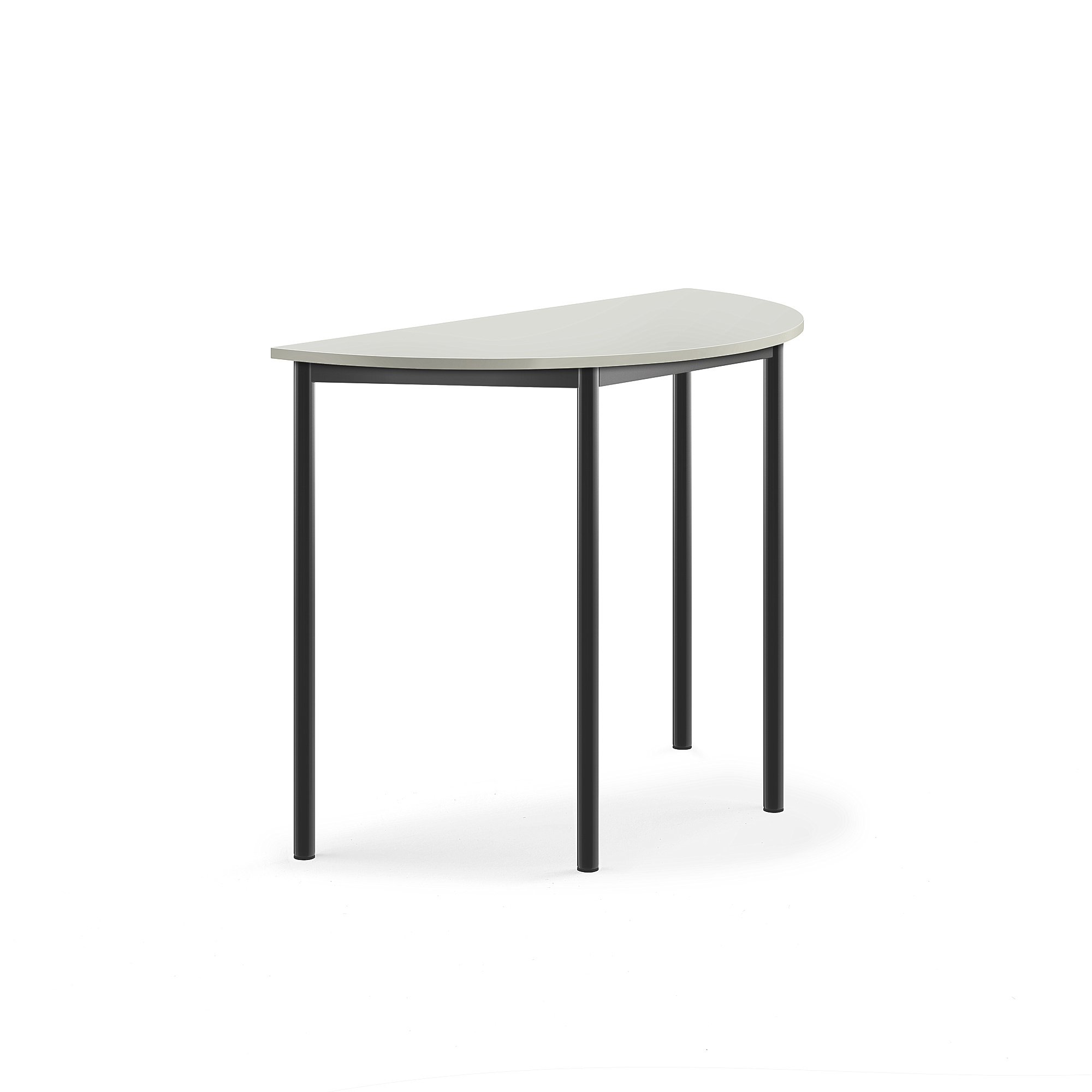 Stůl SONITUS, půlkruh, 1200x600x900 mm, antracitově šedé nohy, HPL deska tlumící hluk, šedá