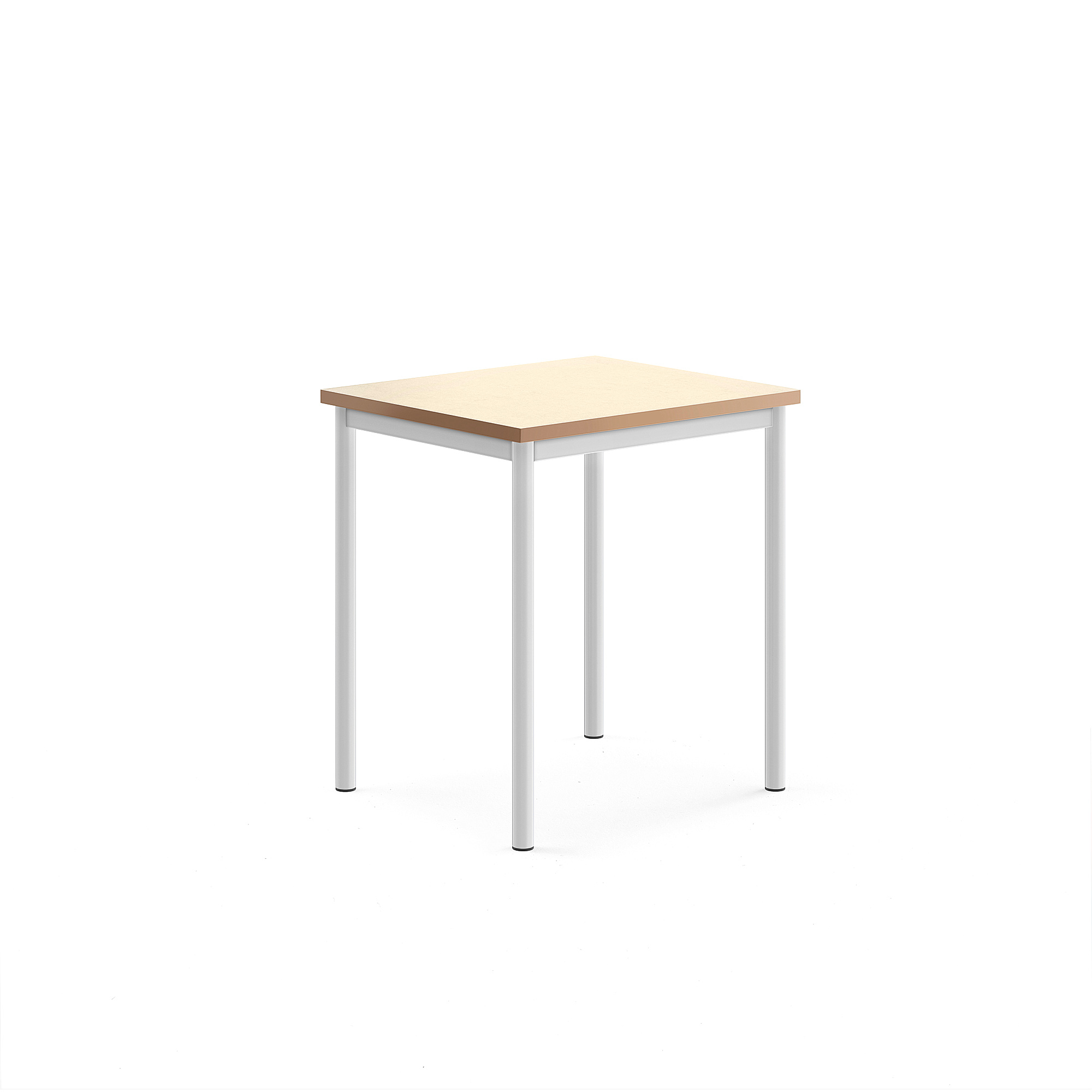 Stůl SONITUS, 700x600x760 mm, bílé nohy, deska s linoleem, béžová