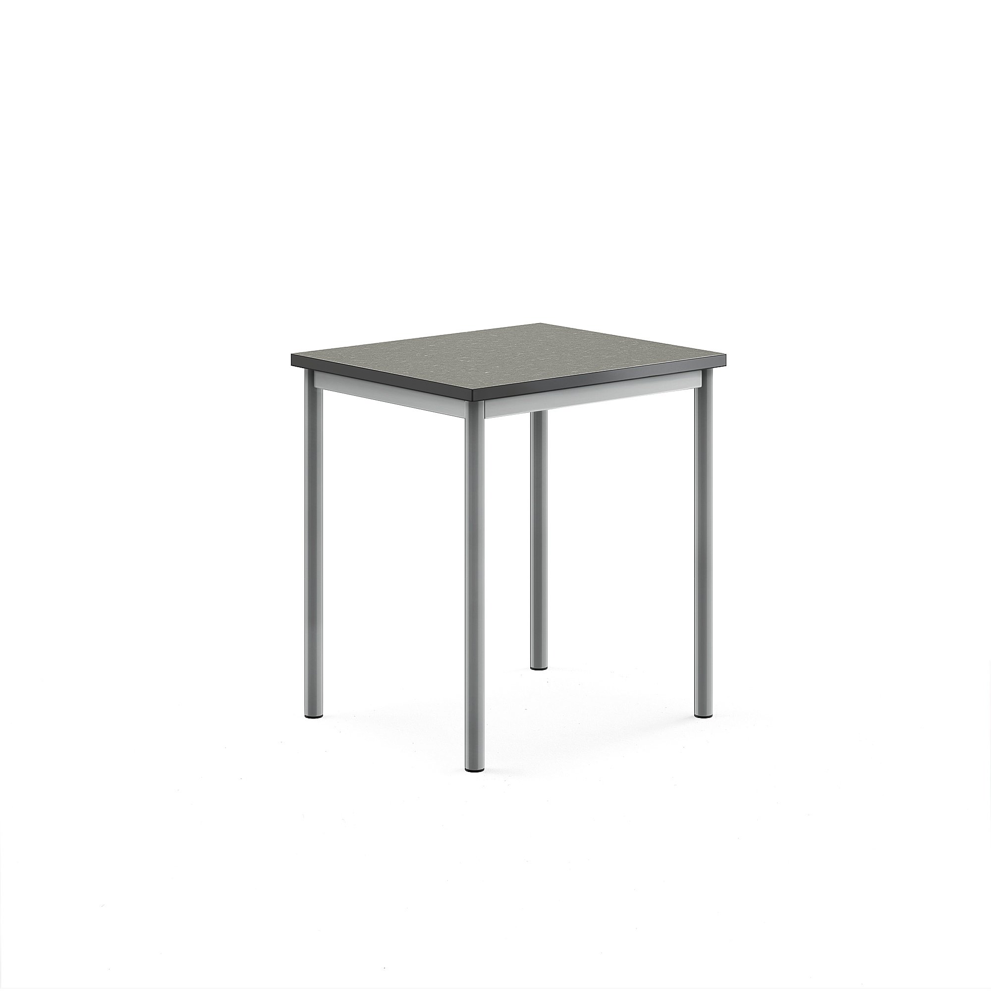 Stůl SONITUS, 700x600x760 mm, stříbrné nohy, deska s linoleem, tmavě šedá