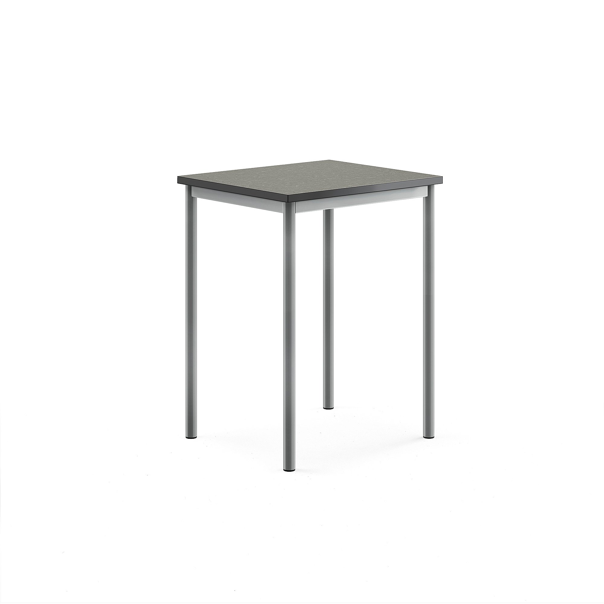 Levně Stůl SONITUS, 700x600x900 mm, stříbrné nohy, deska s linoleem, tmavě šedá