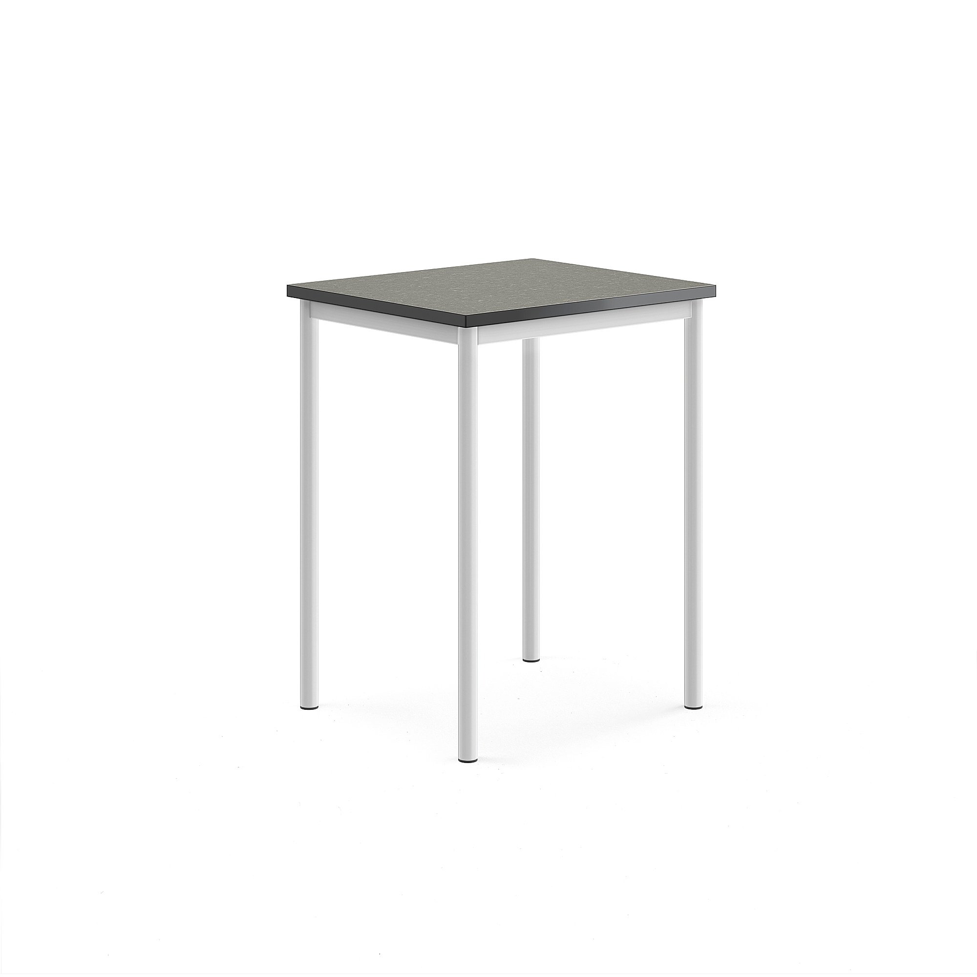 Levně Stůl SONITUS, 700x600x900 mm, bílé nohy, deska s linoleem, tmavě šedá