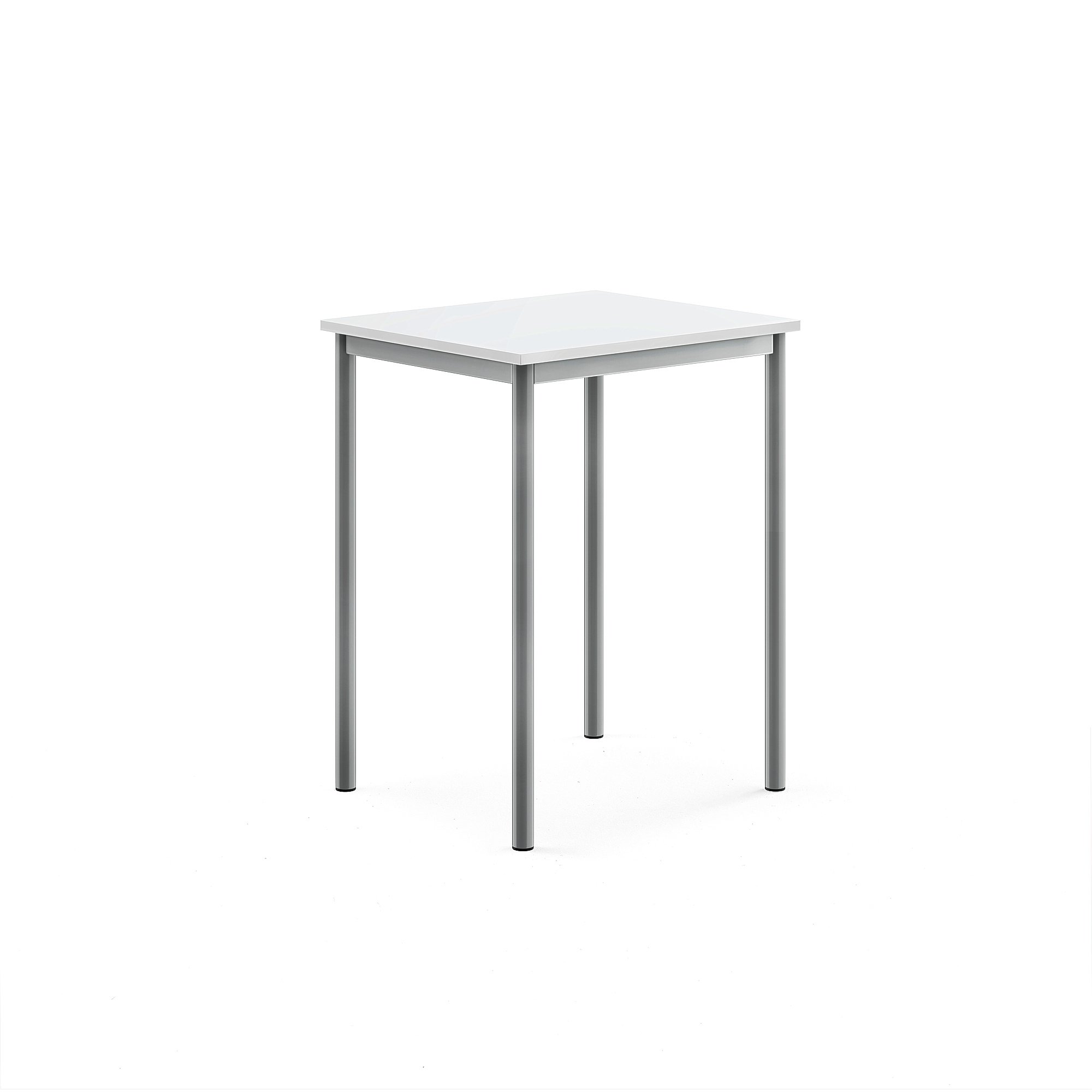 Stůl SONITUS, 700x600x900 mm, stříbrné nohy, HPL deska tlumící hluk, bílá