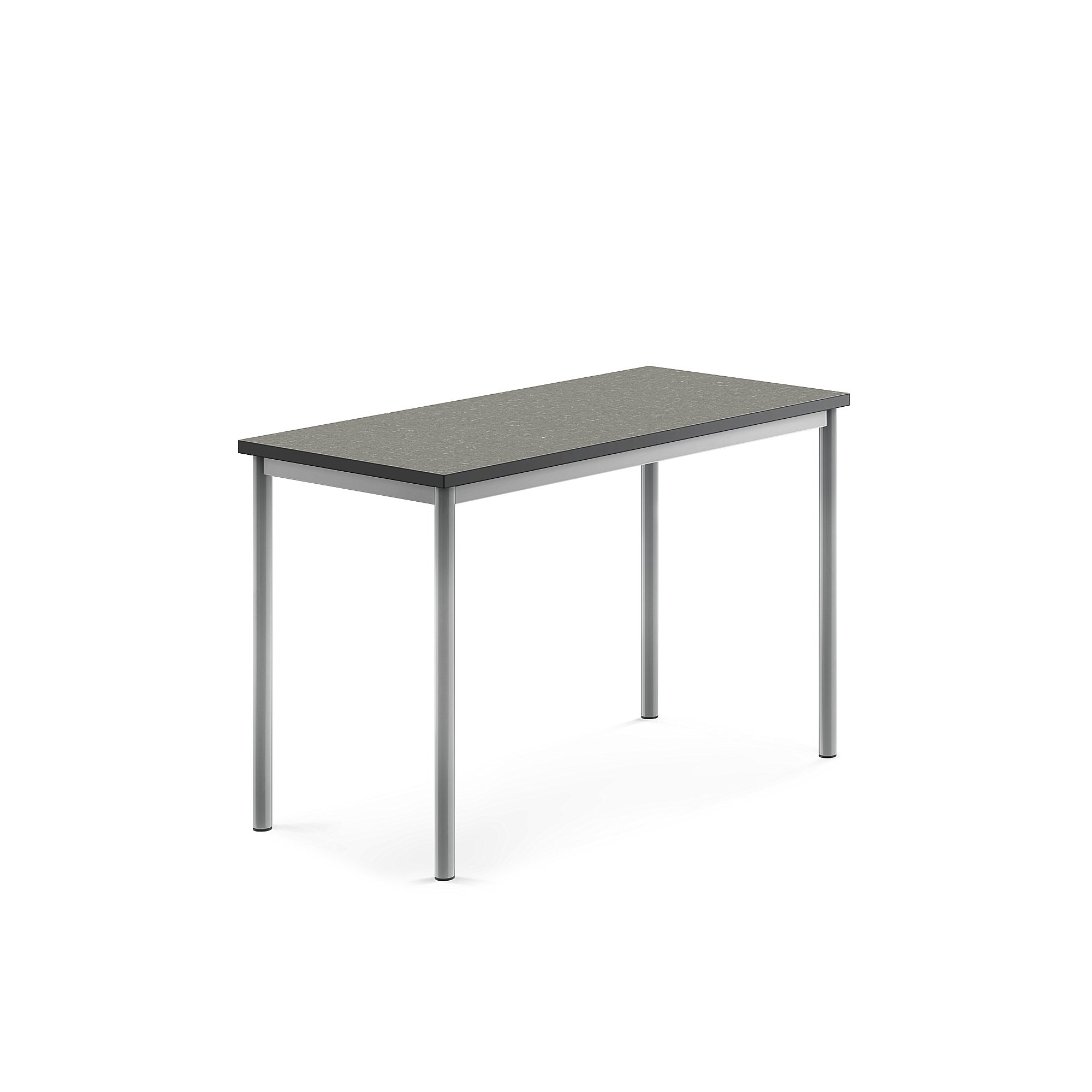 Stůl SONITUS, 1200x600x760 mm, stříbrné nohy, deska s linoleem, tmavě šedá