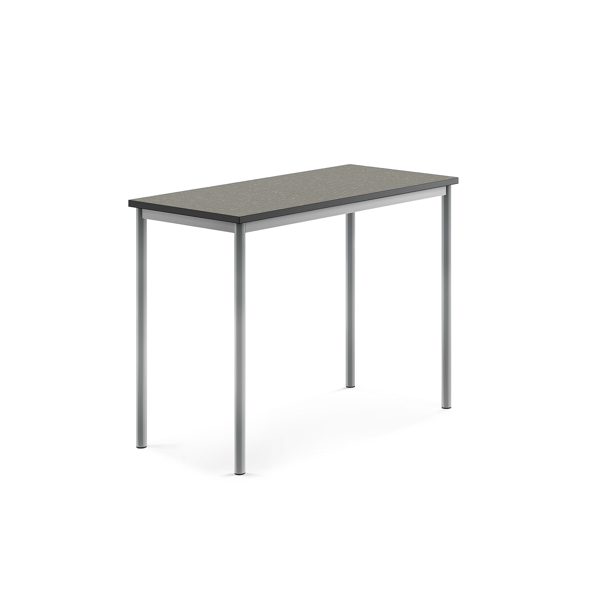 Stůl SONITUS, 1200x600x900 mm, stříbrné nohy, deska s linoleem, tmavě šedá