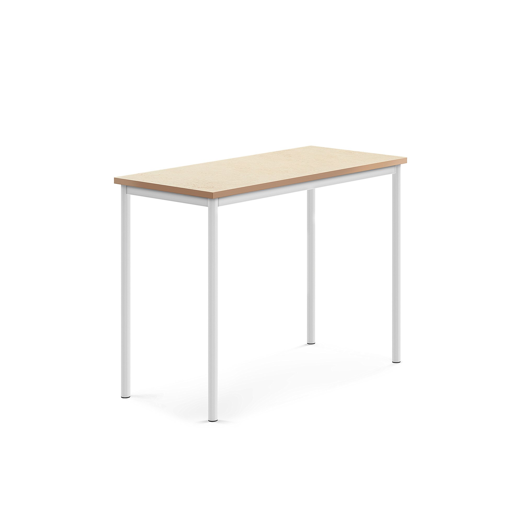 Stůl SONITUS, 1200x600x900 mm, bílé nohy, deska s linoleem, béžová