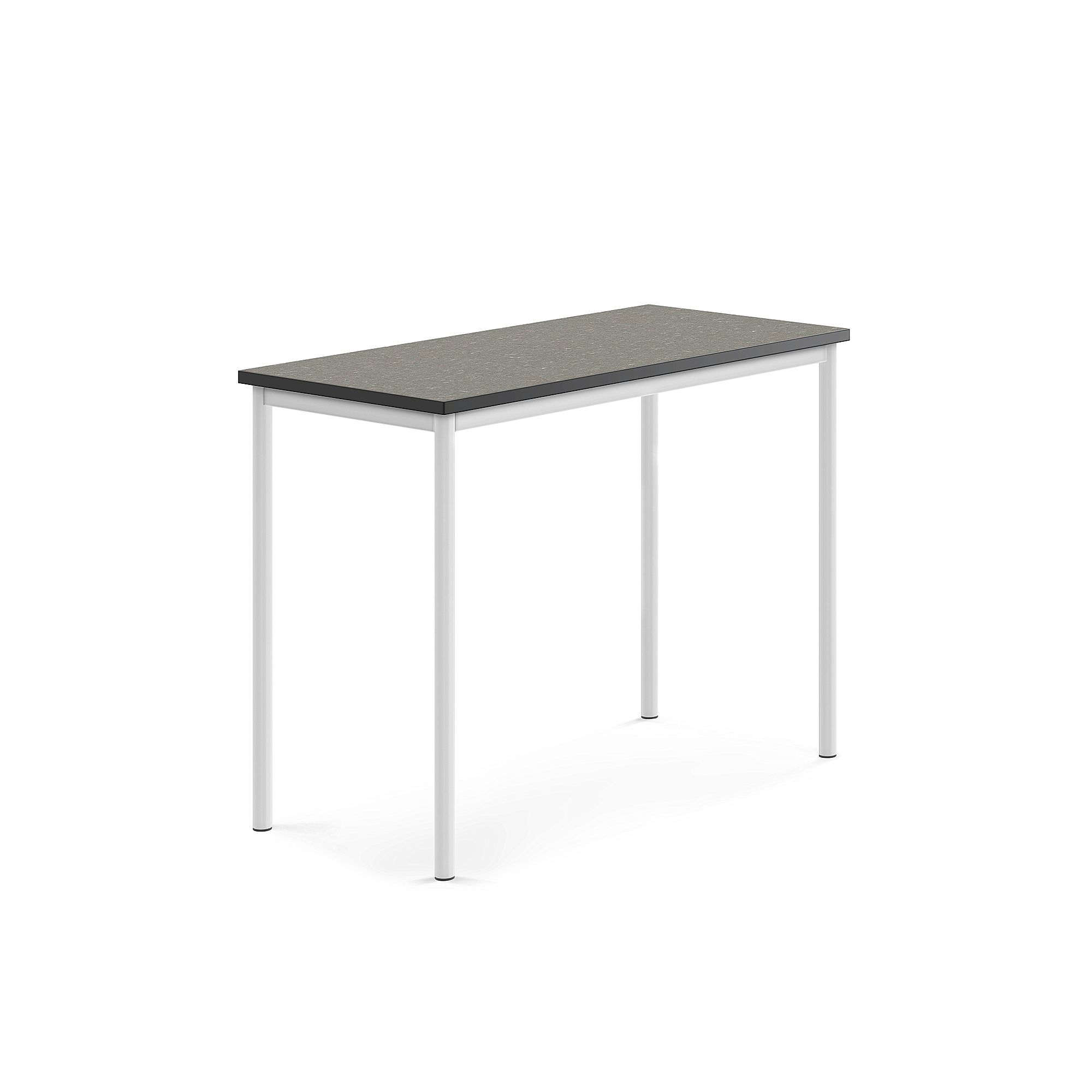 Stůl SONITUS, 1200x600x900 mm, bílé nohy, deska s linoleem, tmavě šedá