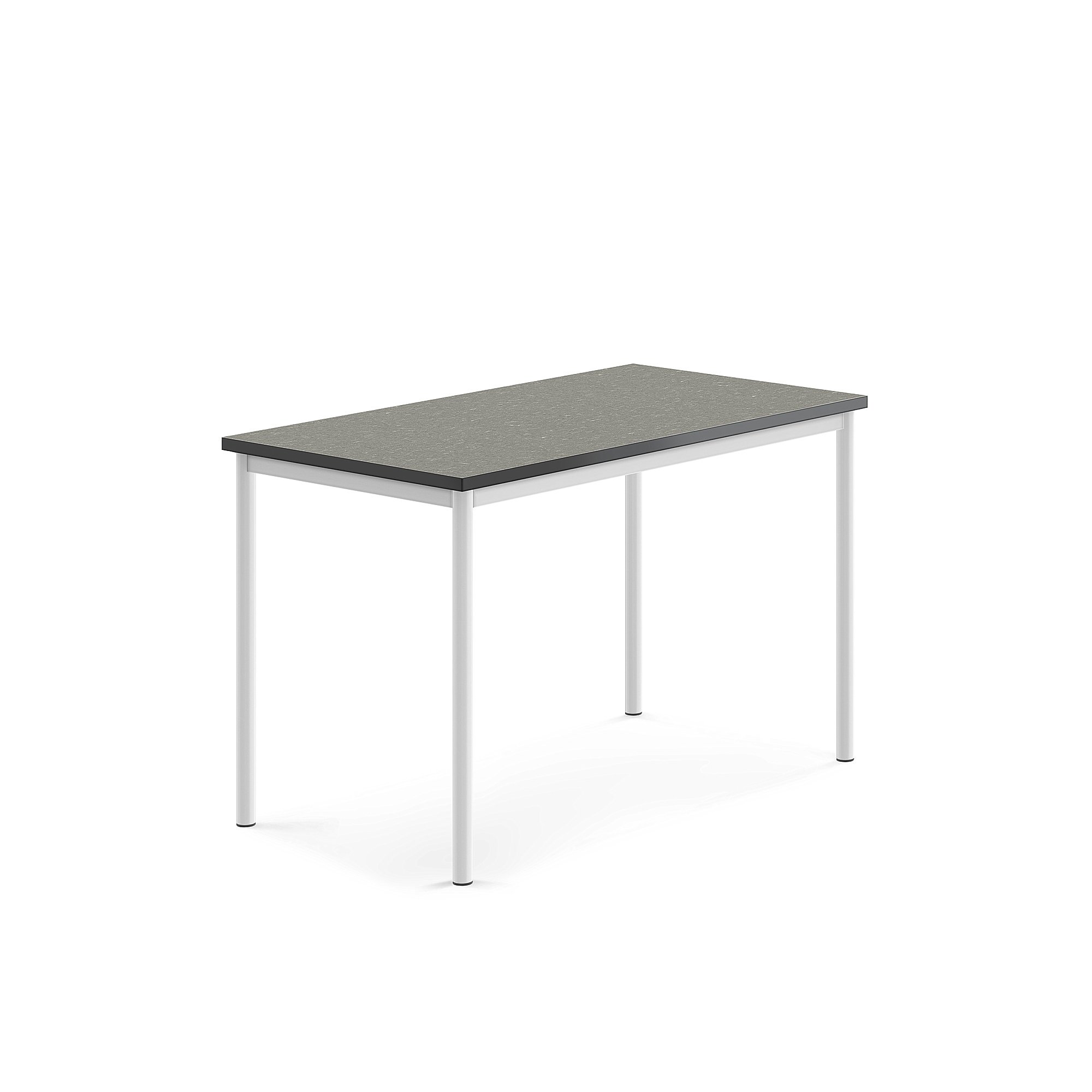 Stůl SONITUS, 1200x700x760 mm, bílé nohy, deska s linoleem, tmavě šedá