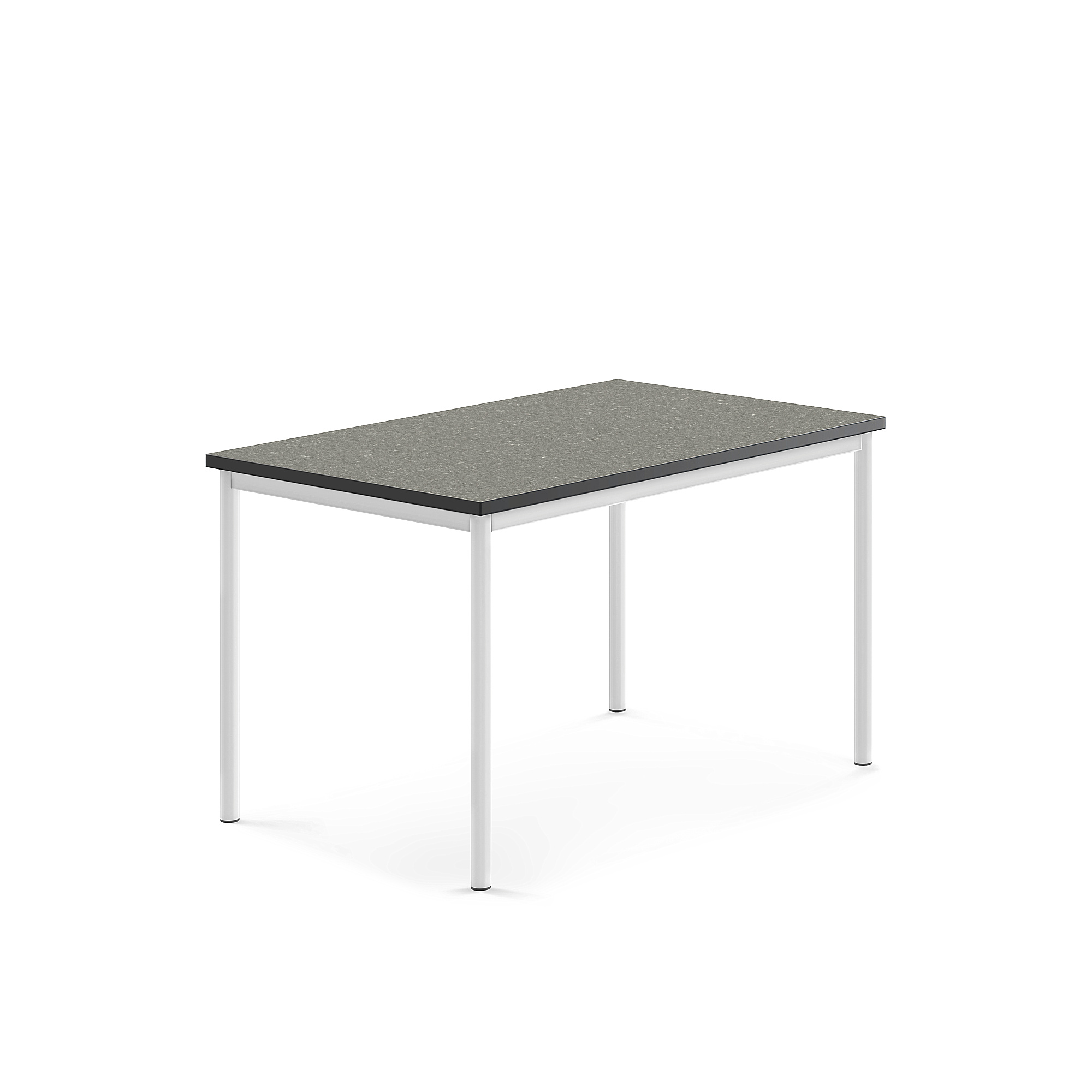 Stůl SONITUS, 1200x800x720 mm, bílé nohy, deska s linoleem, tmavě šedá