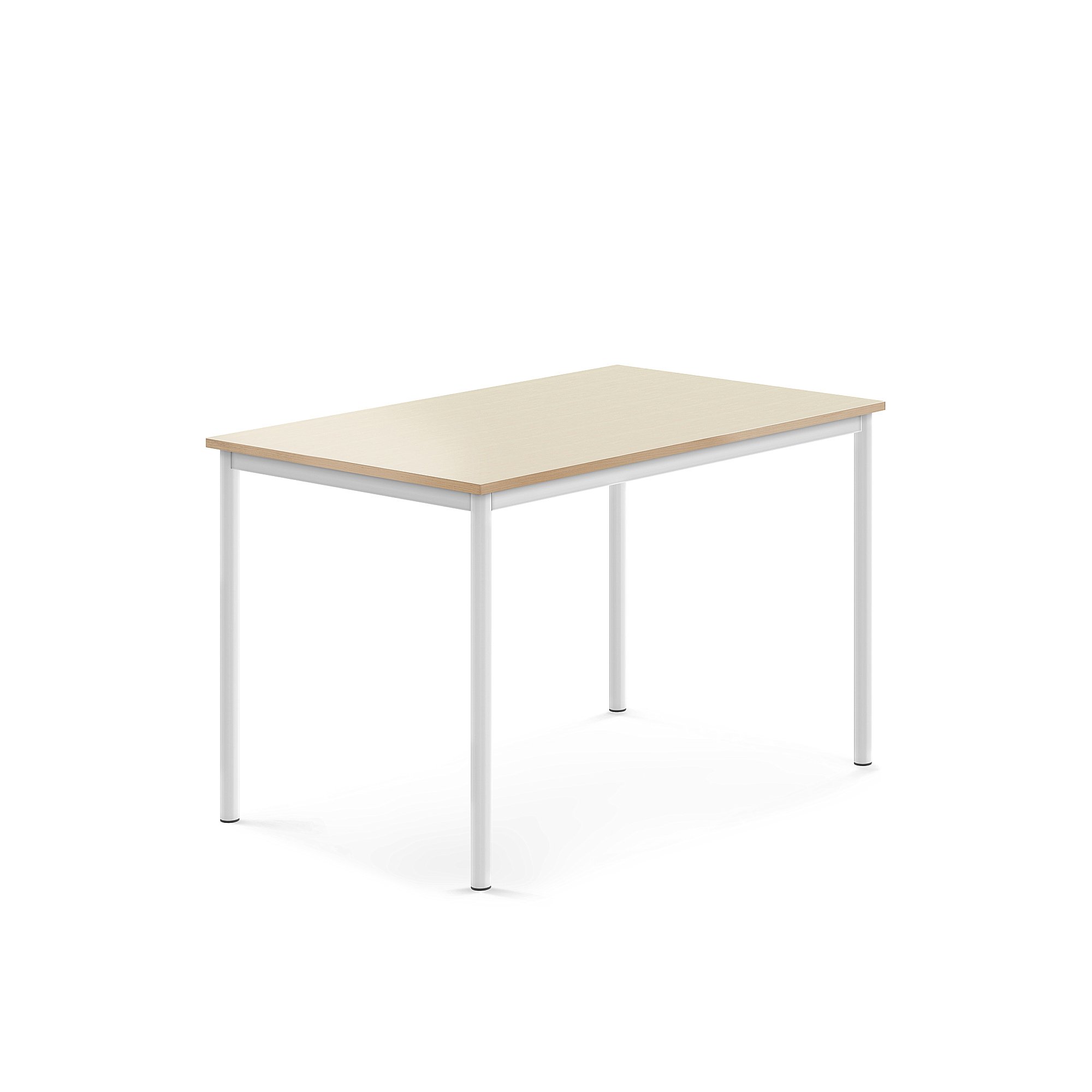 Stůl SONITUS, 1200x800x760 mm, bílé nohy, HPL deska tlumící hluk, bříza