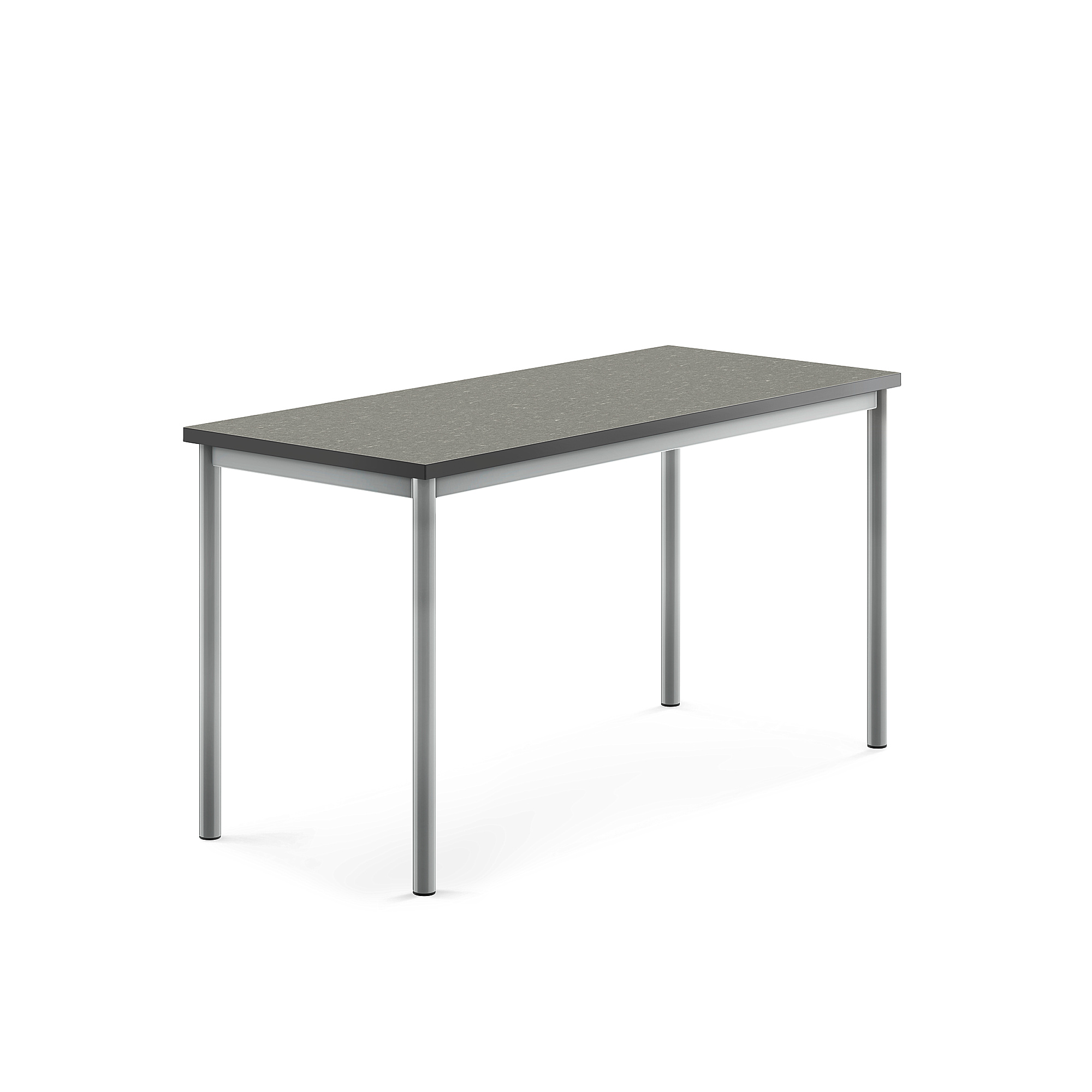 Stůl SONITUS, 1400x600x720 mm, stříbrné nohy, deska s linoleem, tmavě šedá