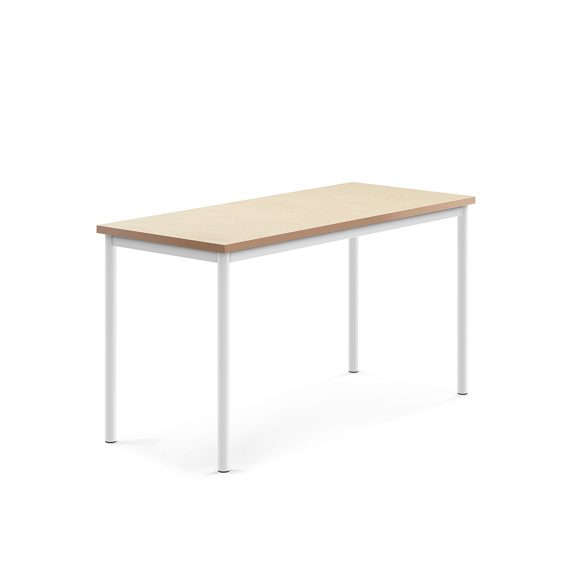 Stůl SONITUS, 1400x600x720 mm, bílé nohy, deska s linoleem, béžová