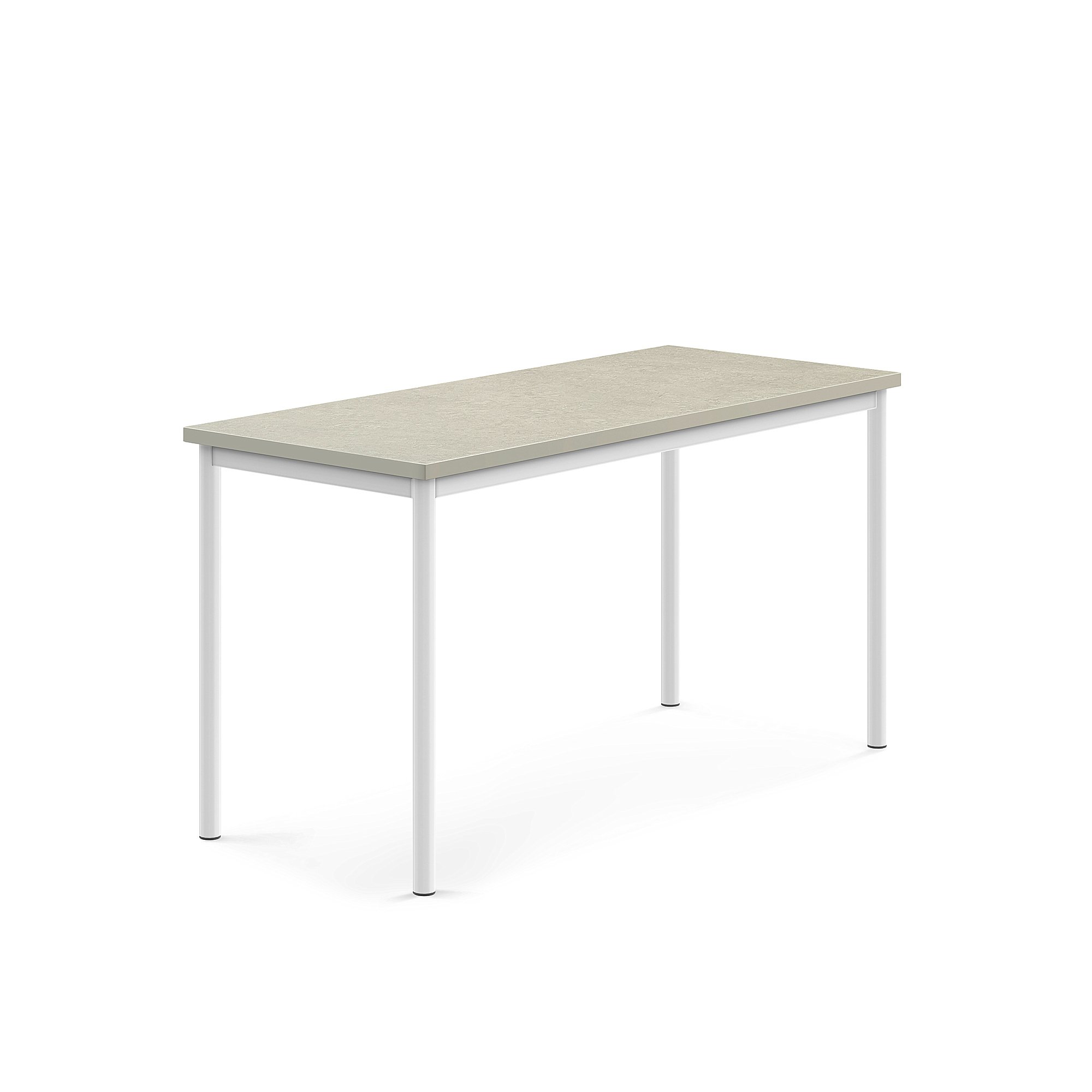 Stůl SONITUS, 1400x600x720 mm, bílé nohy, deska s linoleem, šedá
