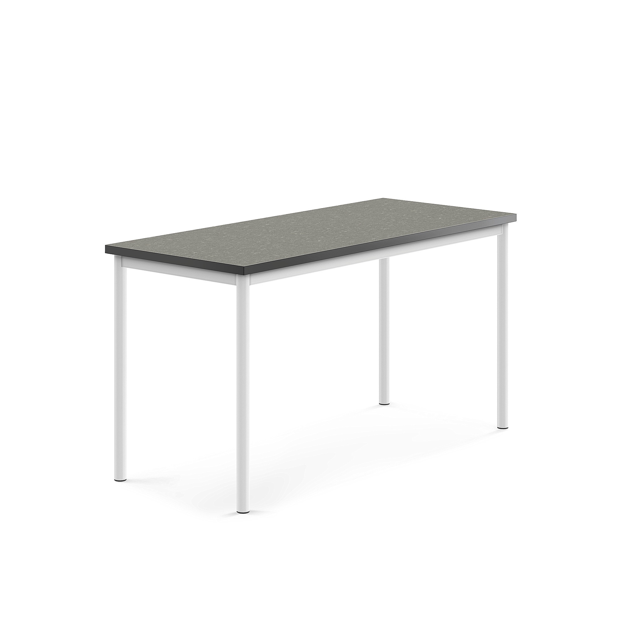 Stůl SONITUS, 1400x600x720 mm, bílé nohy, deska s linoleem, tmavě šedá