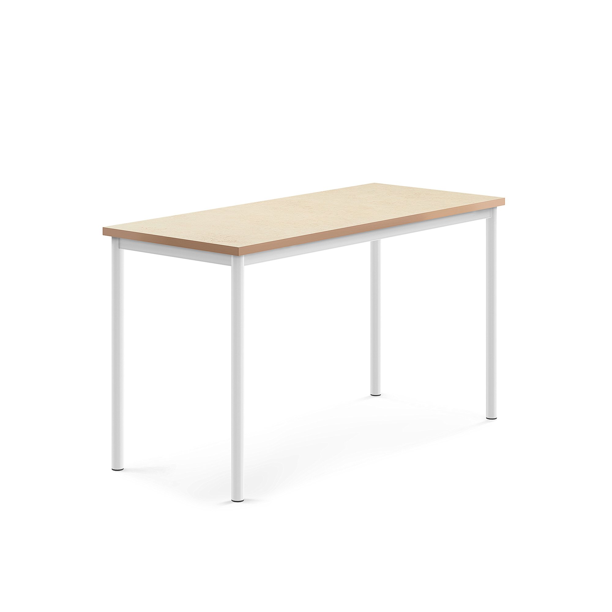 Stůl SONITUS, 1400x600x760 mm, bílé nohy, deska s linoleem, béžová