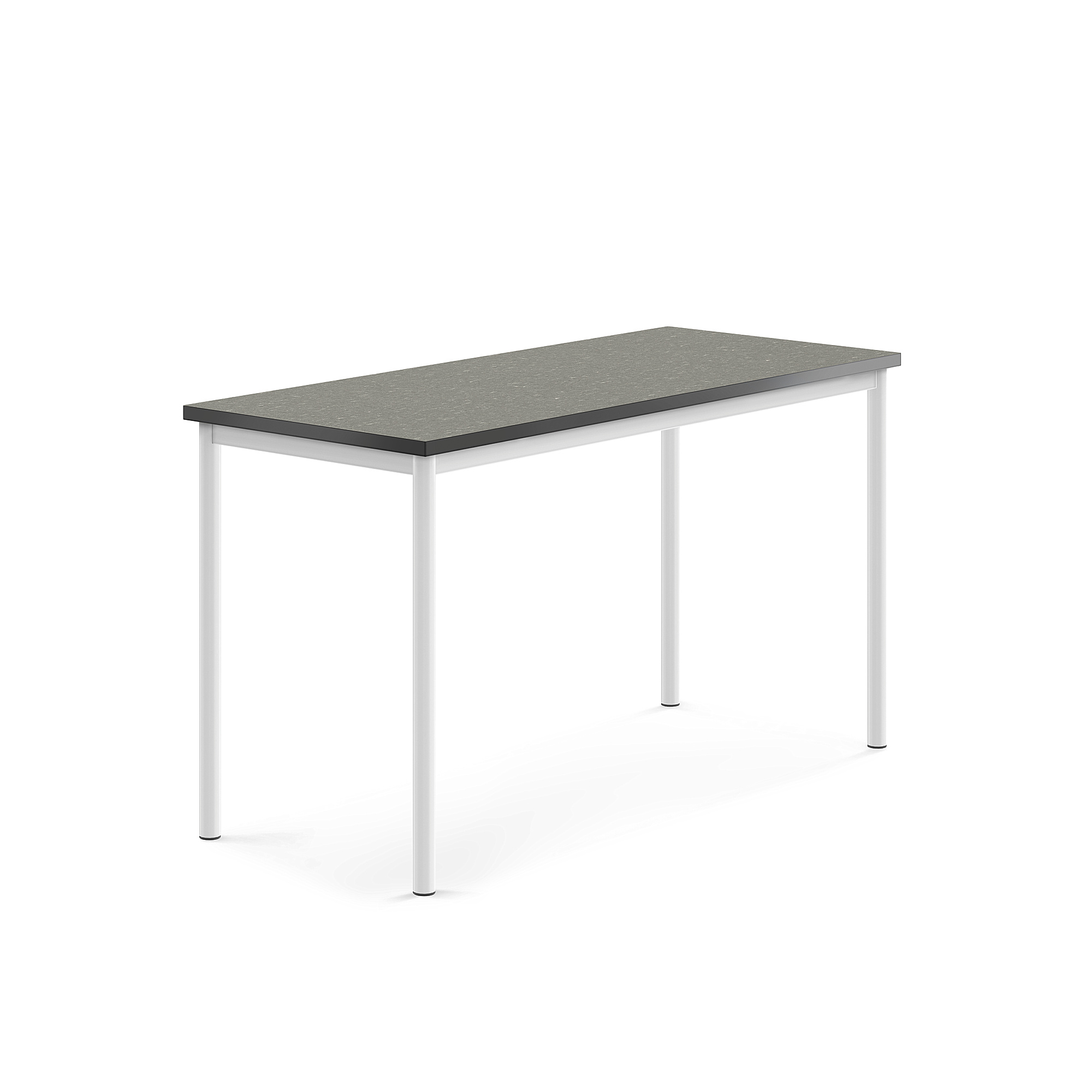 Stůl SONITUS, 1400x600x760 mm, bílé nohy, deska s linoleem, tmavě šedá