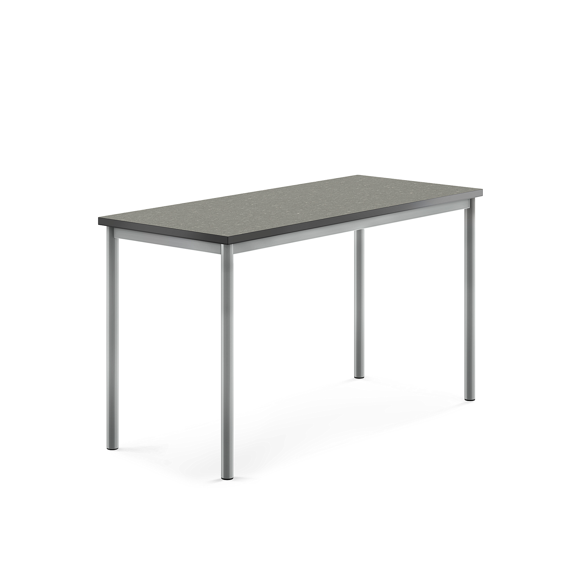Stůl SONITUS, 1400x600x760 mm, stříbrné nohy, deska s linoleem, tmavě šedá