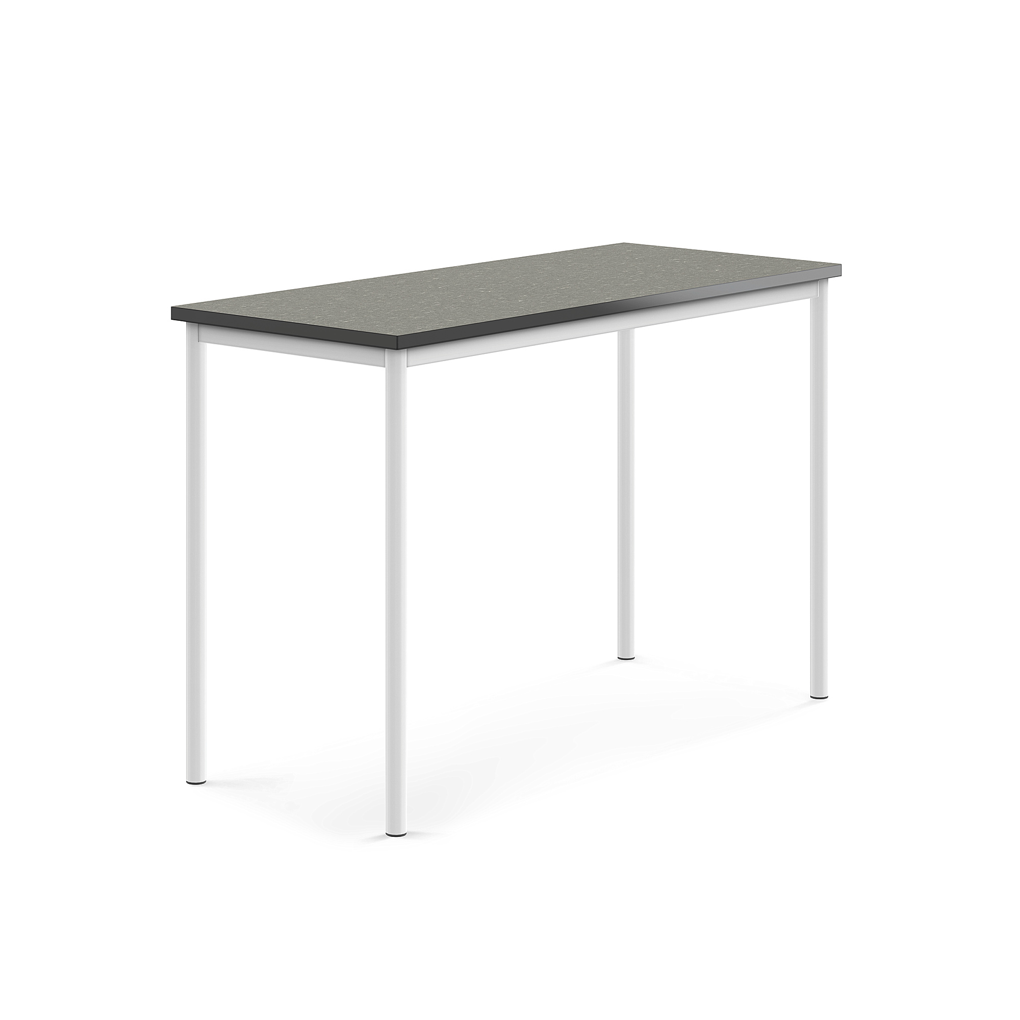 Stůl SONITUS, 1400x600x900 mm, bílé nohy, deska s linoleem, tmavě šedá
