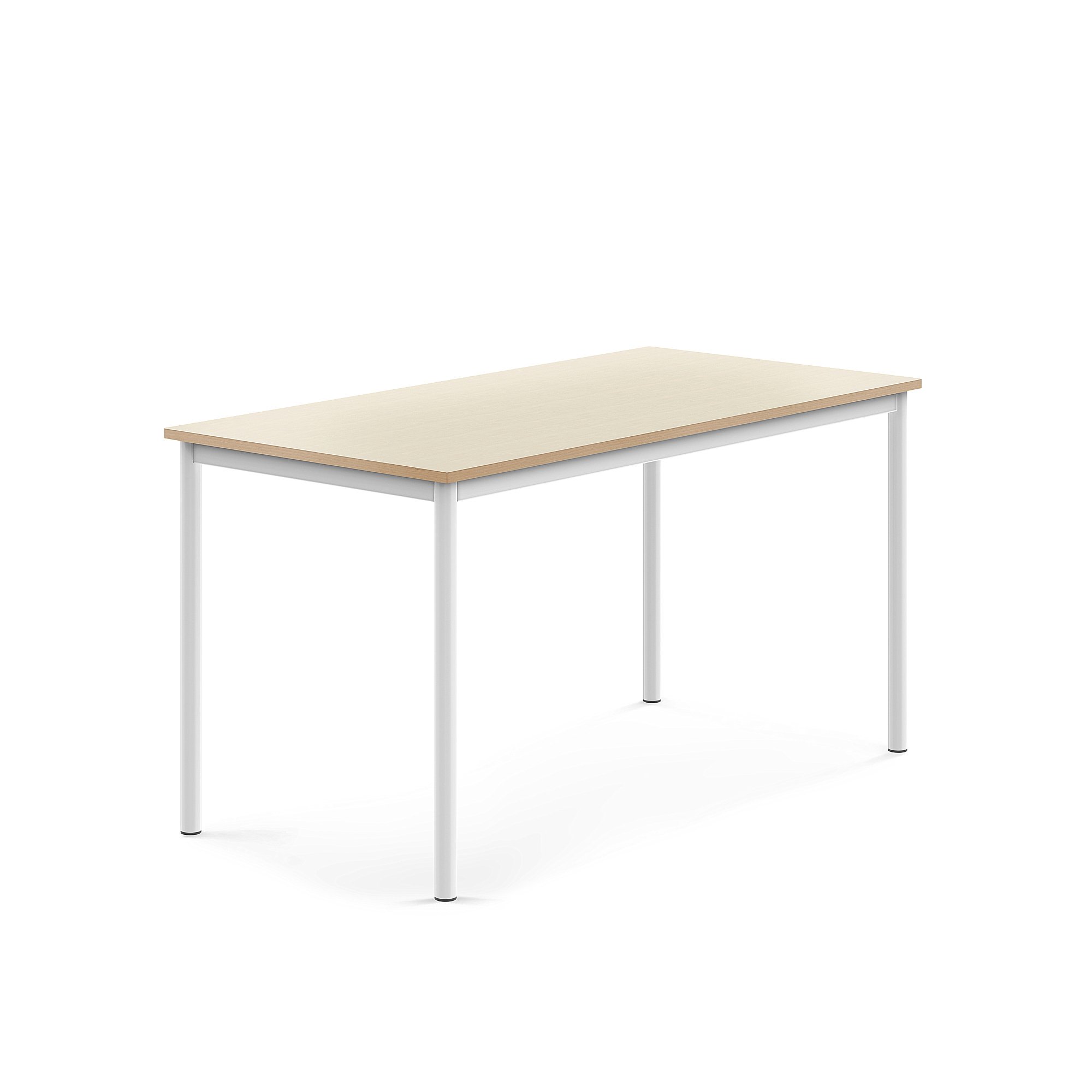 Stůl SONITUS, 1400x700x720 mm, bílé nohy, HPL deska tlumící hluk, bříza